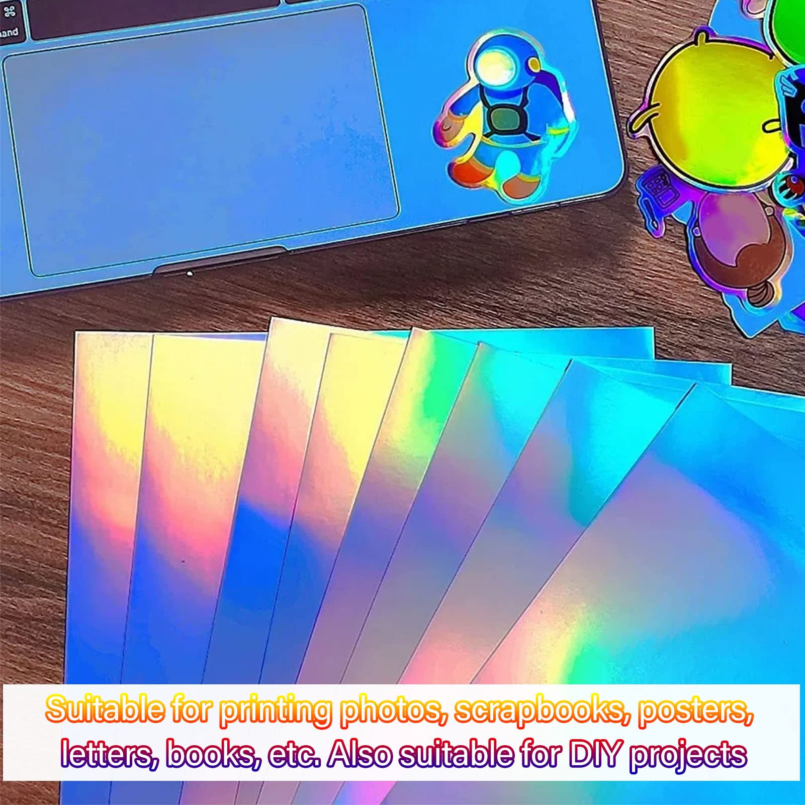 22 Fogli di Carta Adesiva Olografica Formato A4 8 X 12 Pollici Impermeabile Si Asciuga Rapidamente Carta Adesiva Stick Olografica Stampabile per Stampanti a Getto D'inchiostro