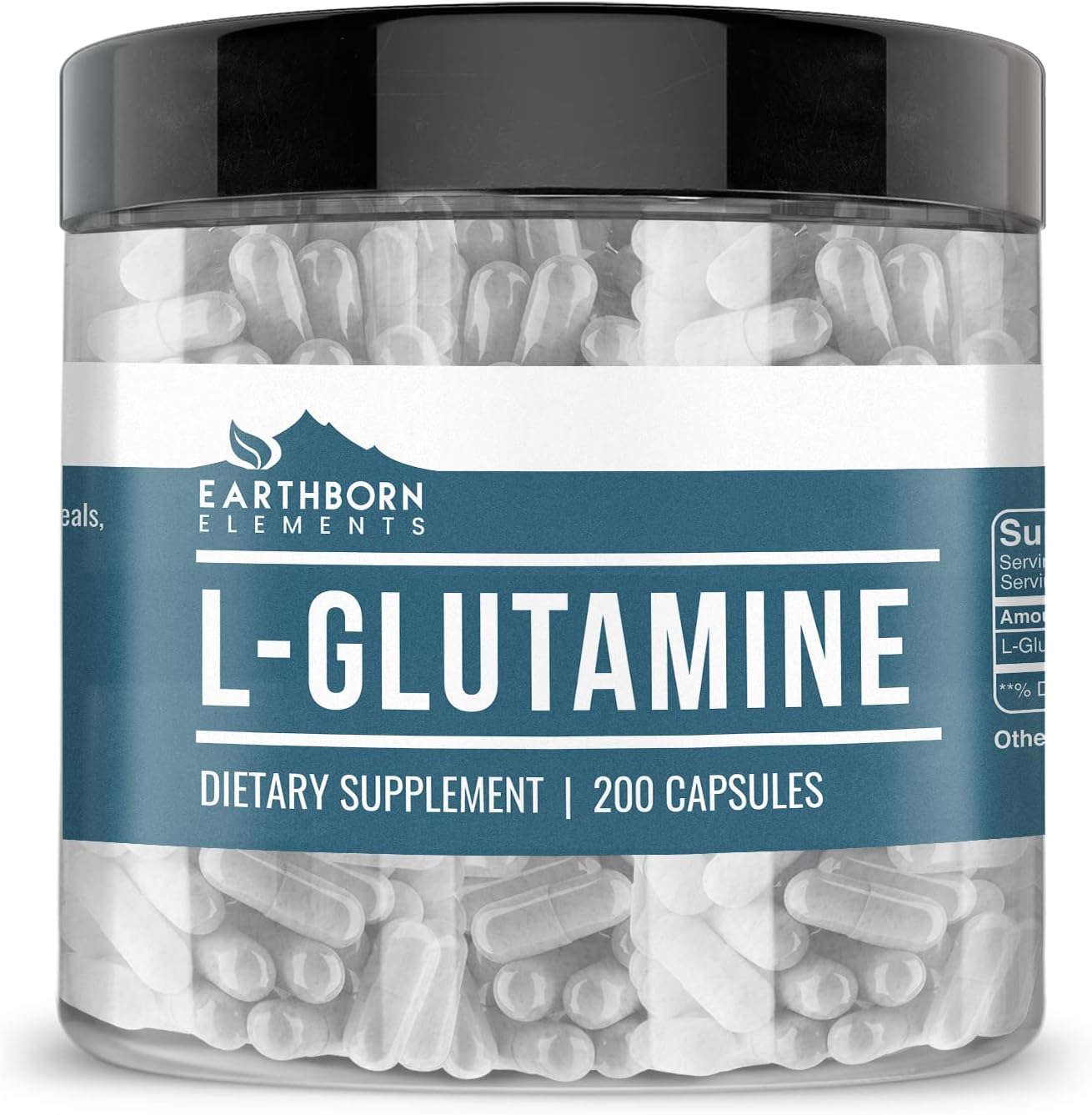Earthborn Elements L-Glutamine 200 Capsules, Pure & Undiluted, No Additives