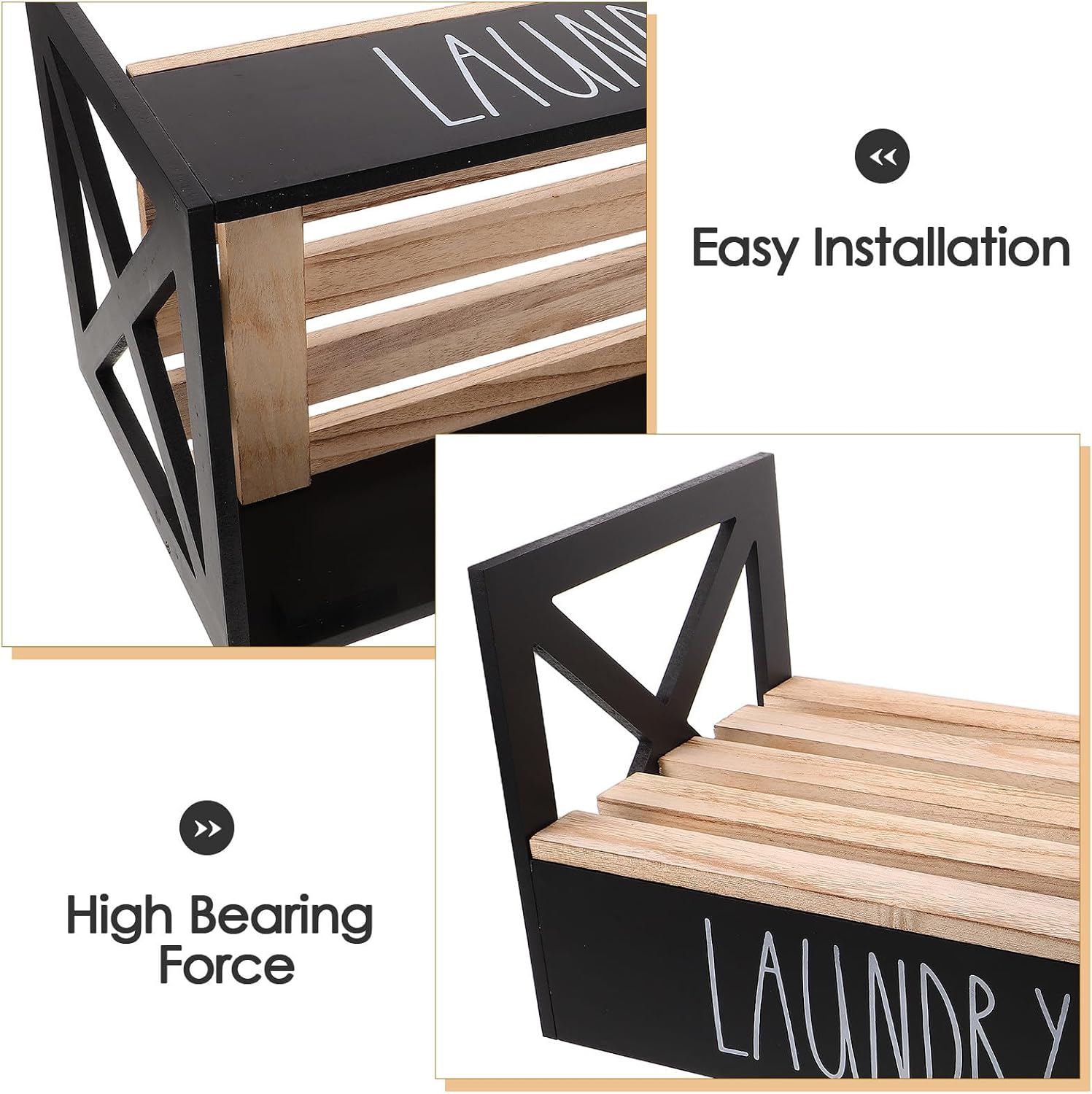 Laundry Detergent Holder - Laundry Soap Container Stand, Wood Rack for Hold 2 Detergent Dispenser - Wood Material, Black, 15 x 9 Inch for Home