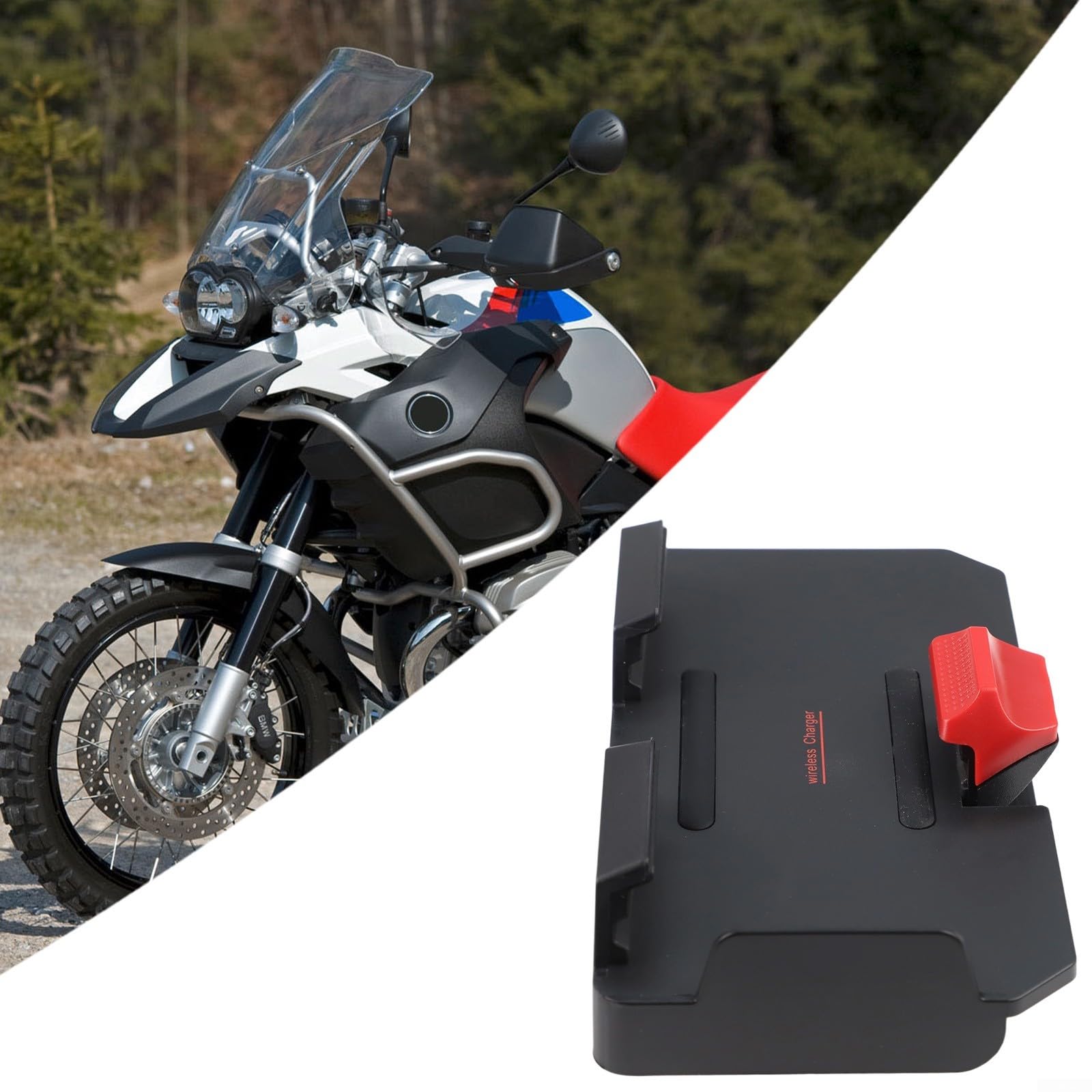 Supporto per telefono per caricabatterie wireless da moto per BMW R1200GS R1250GS R1300GS, staffa di ricarica rapida da 15 W, resistente alle intemperie IPX6 (logo bianco)