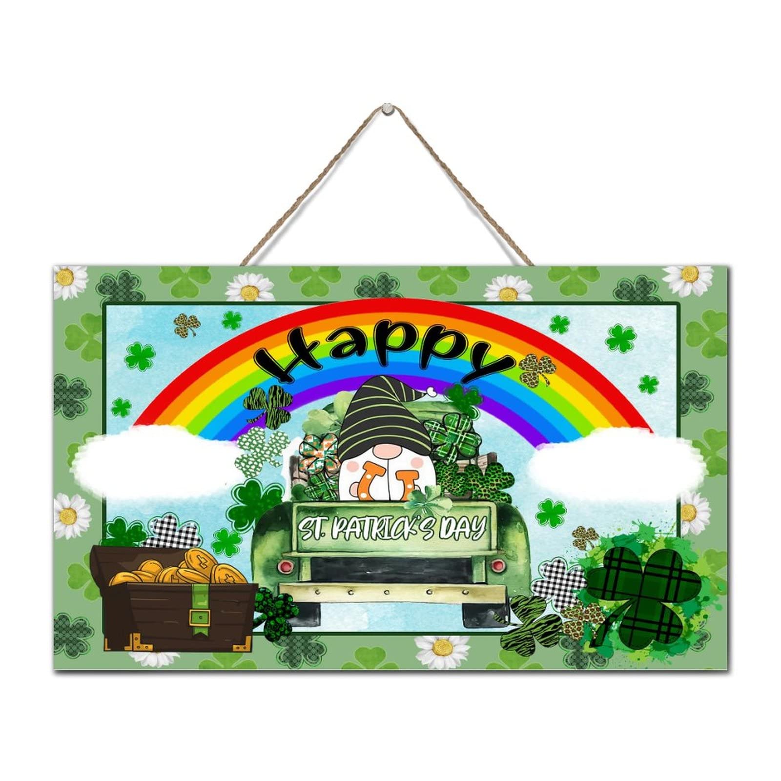 Targa da appendere alla porta di San Patrizio, con trifoglio irlandese, in legno, decorazione per feste, casa, finestra, parete, tavolo, per interni ed esterni (multicolore