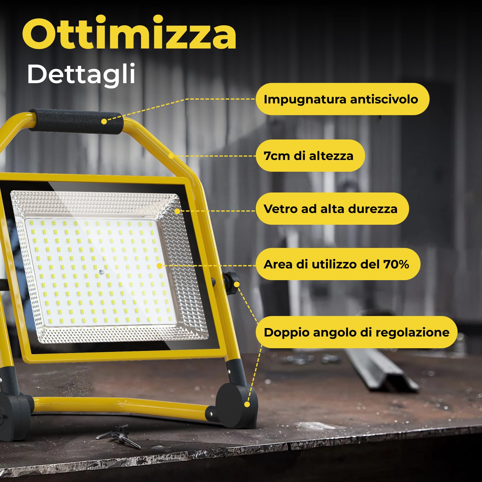 Faretto LED da costruzione da 150 W, con cavo da 16500 lumen, 6500 K, impermeabile, supporto regolabile, ideale per interni ed esterni, garage e cantieri (150W)
