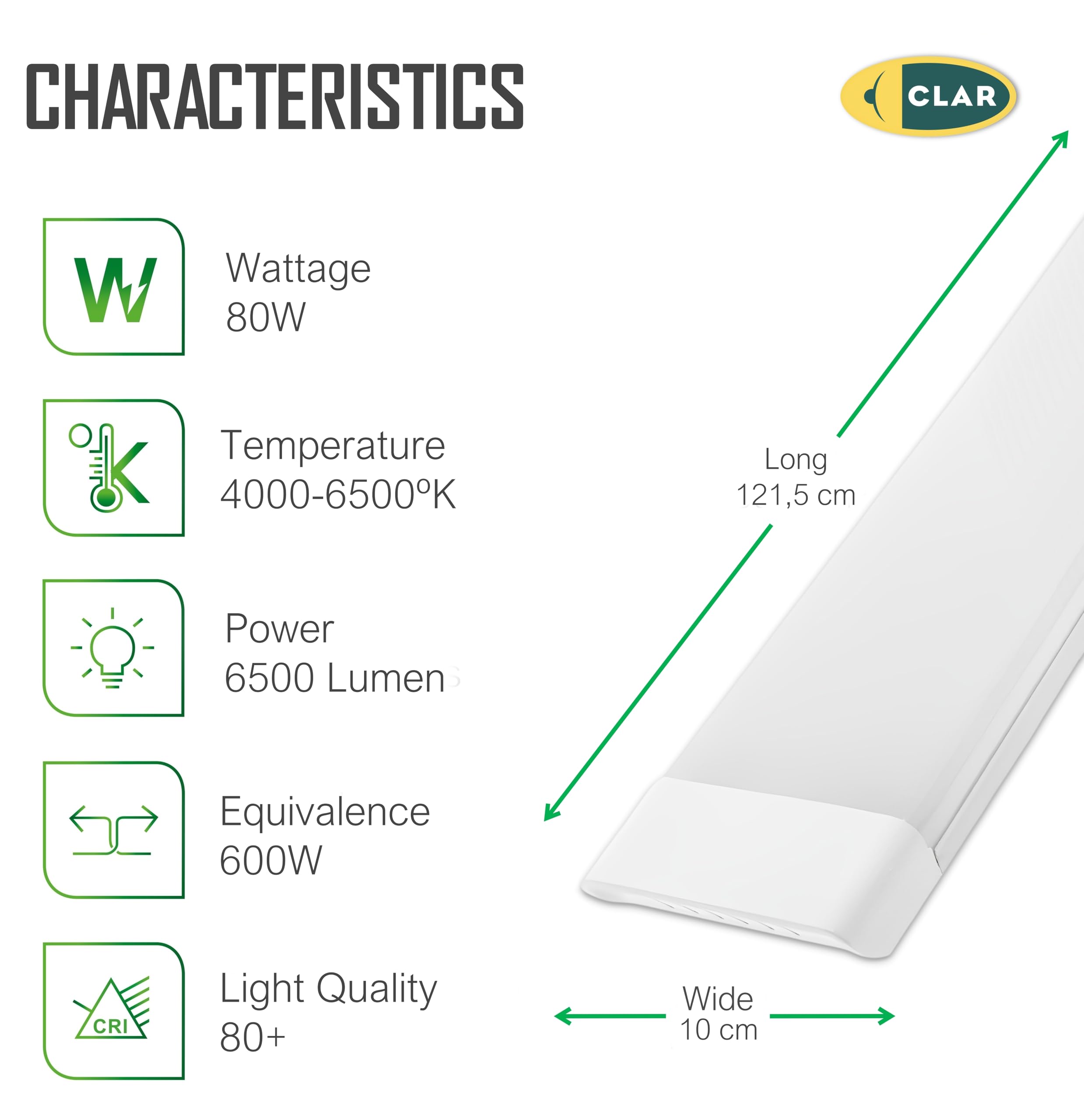 CLAR - Neon LED 120CM, Reglette LED 120CM, Neon Garage, Reglette Garage, 80W, Blanc Froid 6500K (Pack 5)