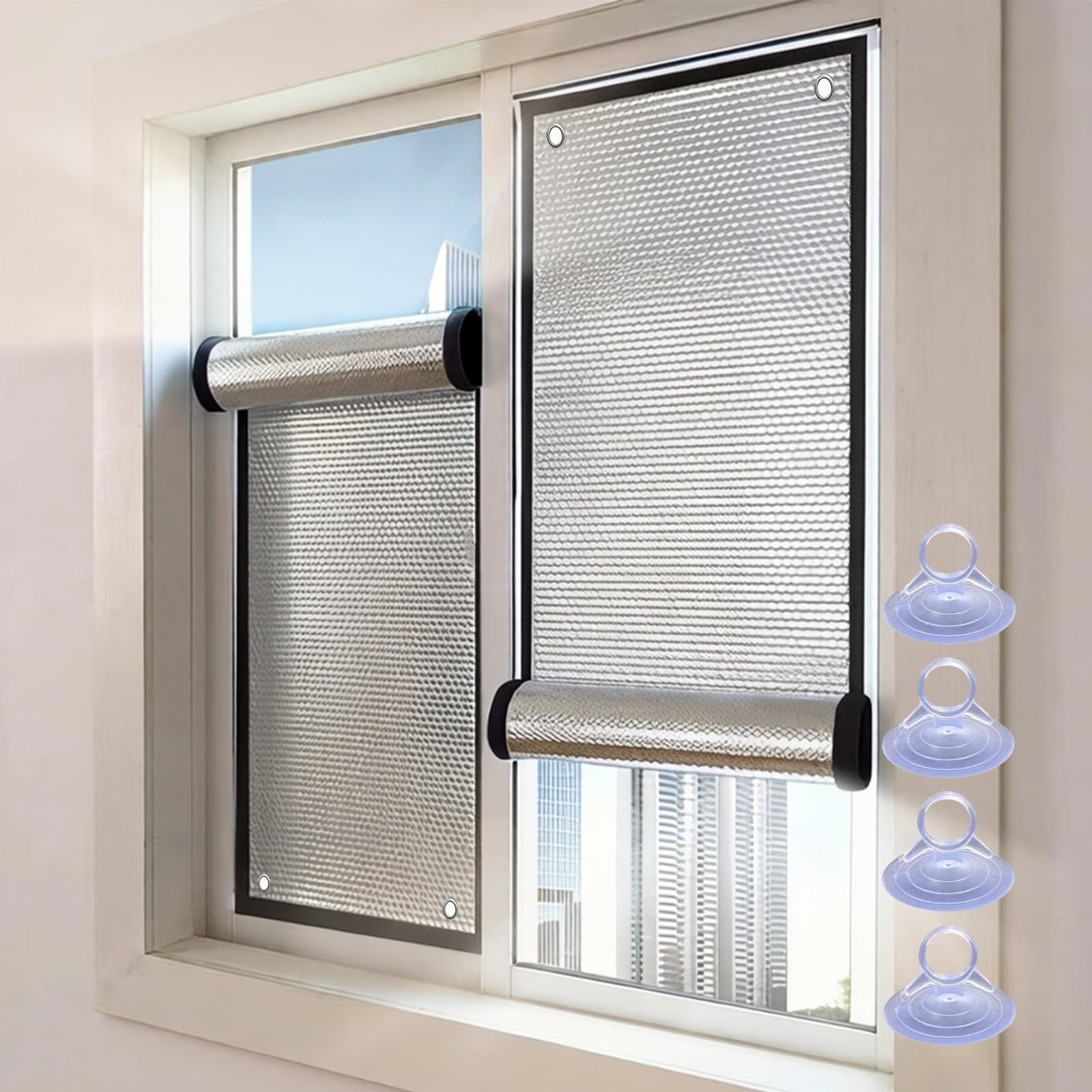 Blackout Privacy Film Reflective Sun Protection Aluminum Foil Window Film Thermal Insulation Anti UV Window Tint with Suction Cup Anti Glare Heat Blocking for Bathroom