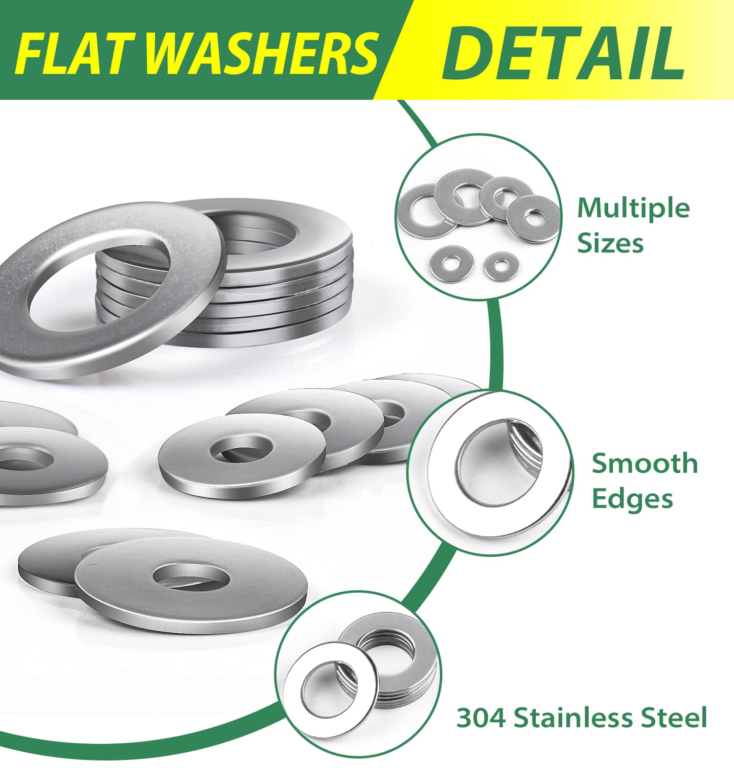 Set di 135 rondelle in acciaio inox, rondelle Bolatus, assortimento di 6 misure, dischi per carrozzeria M4 M5 M6 M8 M10 M12, rondelle piatte in acciaio inox per viti e dadi e barra filettata