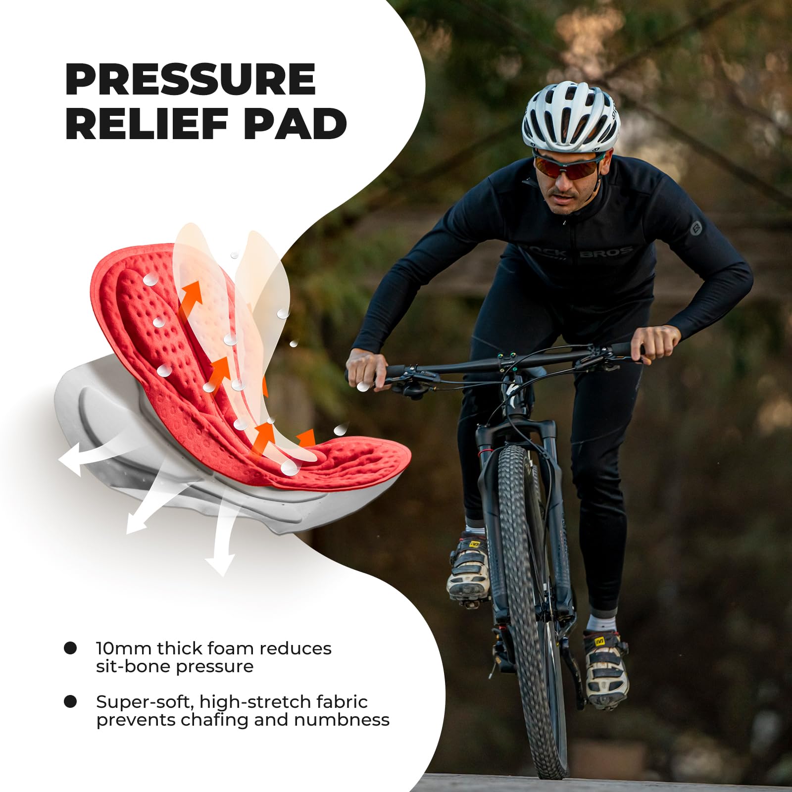 ROCKBROS Winter Radlerhose Fahrradhose Lang Herren Gepolstert, Thermo Kompression Radhose mit Sitzpolster, Winddicht und Atmungsaktiv Leggings Mit Reflektoren