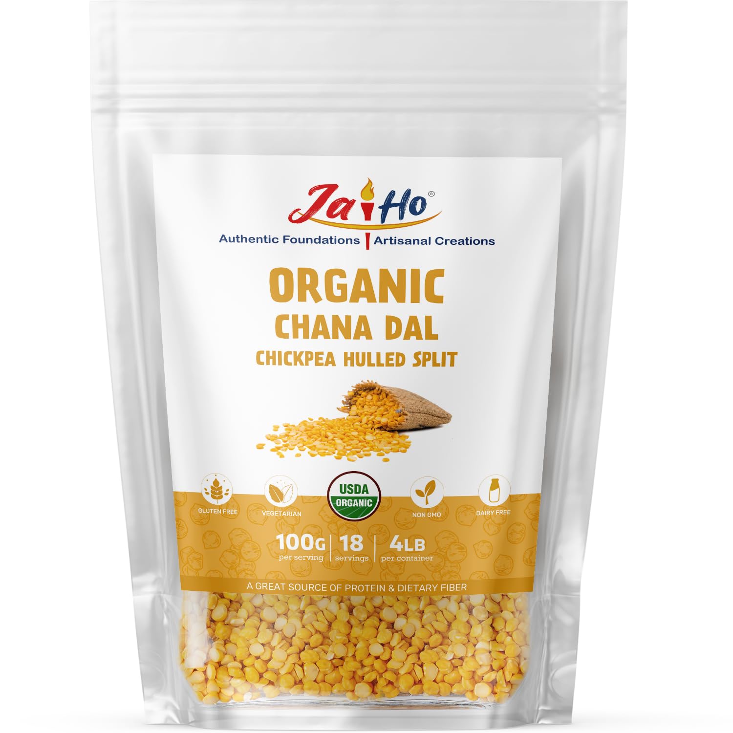 Certified Organic Chana Dal Chickpea Hulled Split 4 lb | Organic Chana Dal | USDA Organic | Non-GMO | Chemical-Free | Premium Quality Kosher (4 Pound, Chana Dal)
