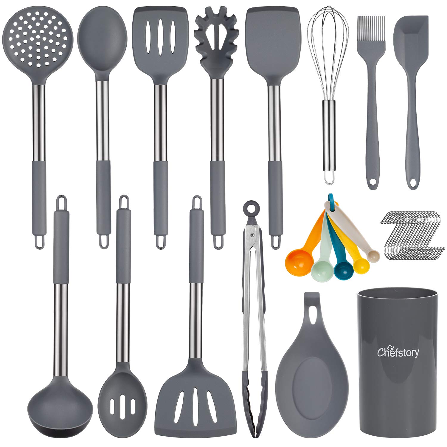 16 Pcs Kitchen Cooking Utensils Set, Chefstory Silicone Cooking Utensil with Holder, Heat Resistant, Non-stick Kitchen Too...