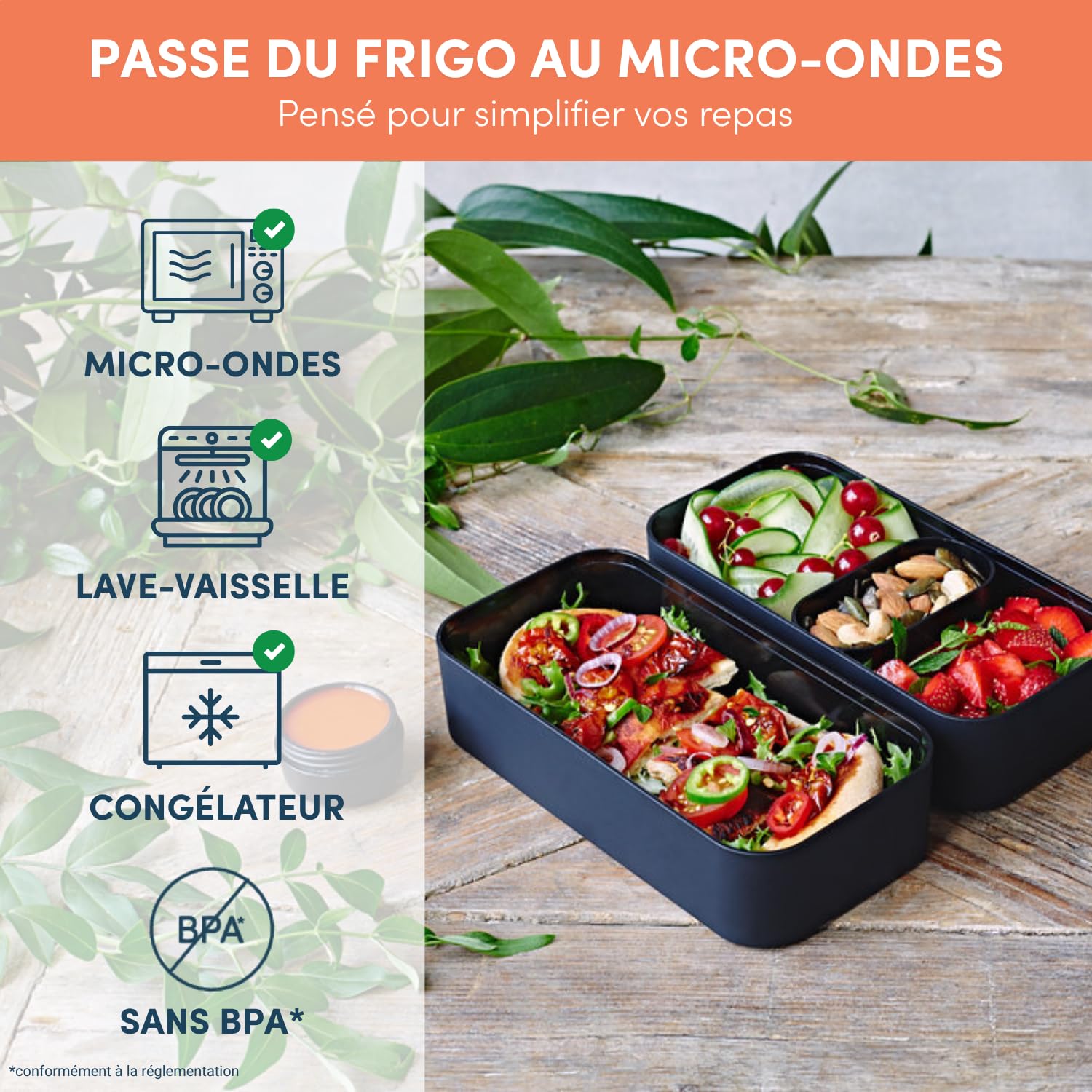 monbento - Bento box MB Original Onyx - Boîte Repas à Compartiments - Lunch box Hermétique 2 étages - Idéal pour Travail/Ecole - Sans BPA - Durable et Sûr - Made In France - Noir