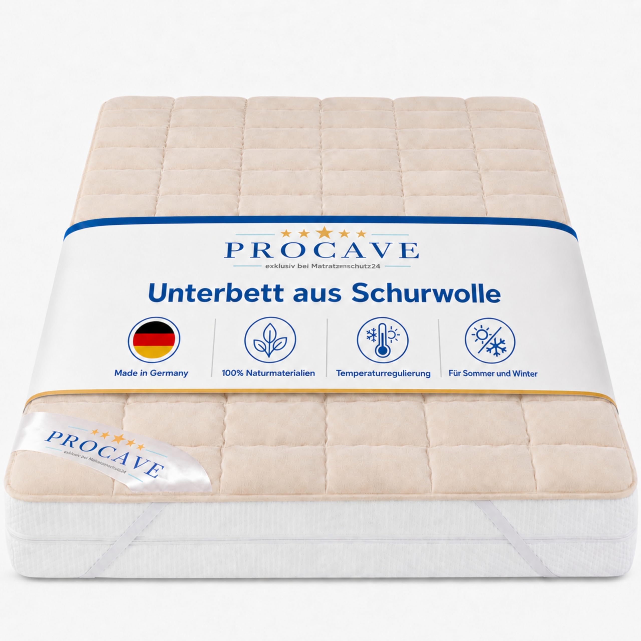 PROCAVE Protector de colchón Acolchado de Lana Virgen,Funda Transpirable para Cama, Cubrecolchón con 4 Gomas angulares 160x200 cm