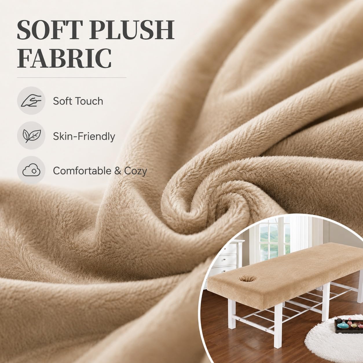 Highdi Housse Table Massage avec Trou, Velours de Cristal Epais Douceur Housse Table de Massage Housse Table Elastique Drap Housse Table de Massage Massage, Spa (190X80CM,Chameau)