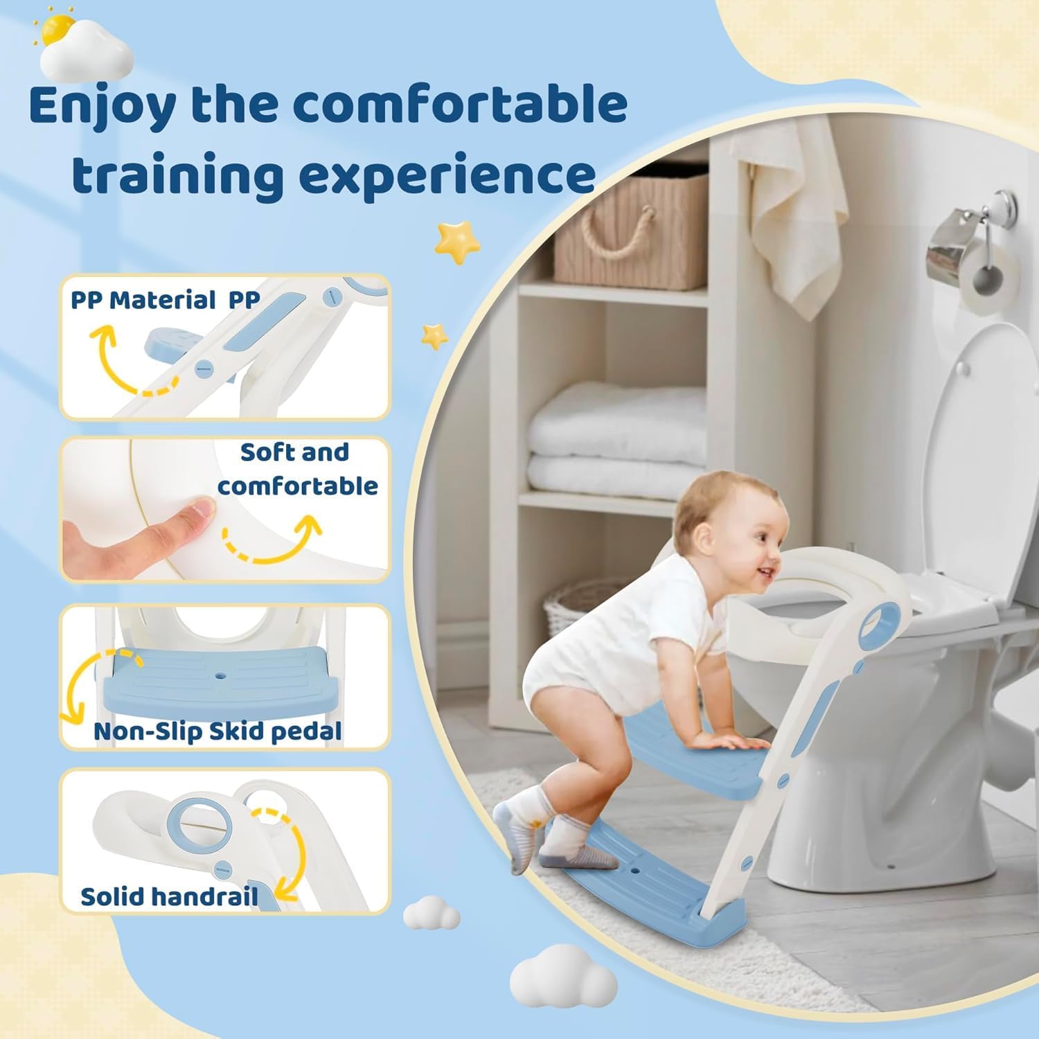 Sedile WC per bambini con scale, sedile WC per bambini e bambine, regolabile in altezza e pieghevole, per bambini