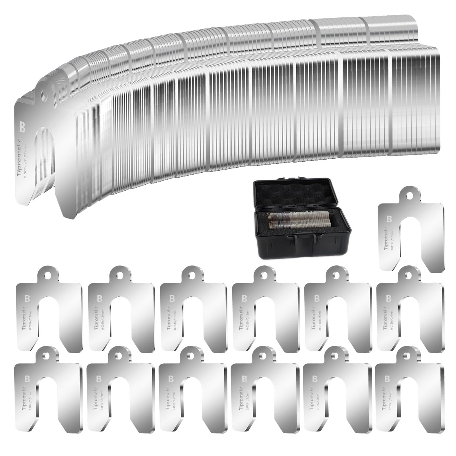 130 Pcs Size B 3" x 3" Shim Stock Assortment with Storage Box, 304 Stainless Steel Slotted Shim Shop Kit, 13 Thicknesses Metal Shims for Leveling, Machinist Tools & Machine Calibration