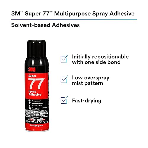 Miniatura 8 de 3M Super 77 Adhesivo en aerosol multiuso permanente, papel, cartón, tela, plástico, metal, madera, Peso neto 13.44 oz