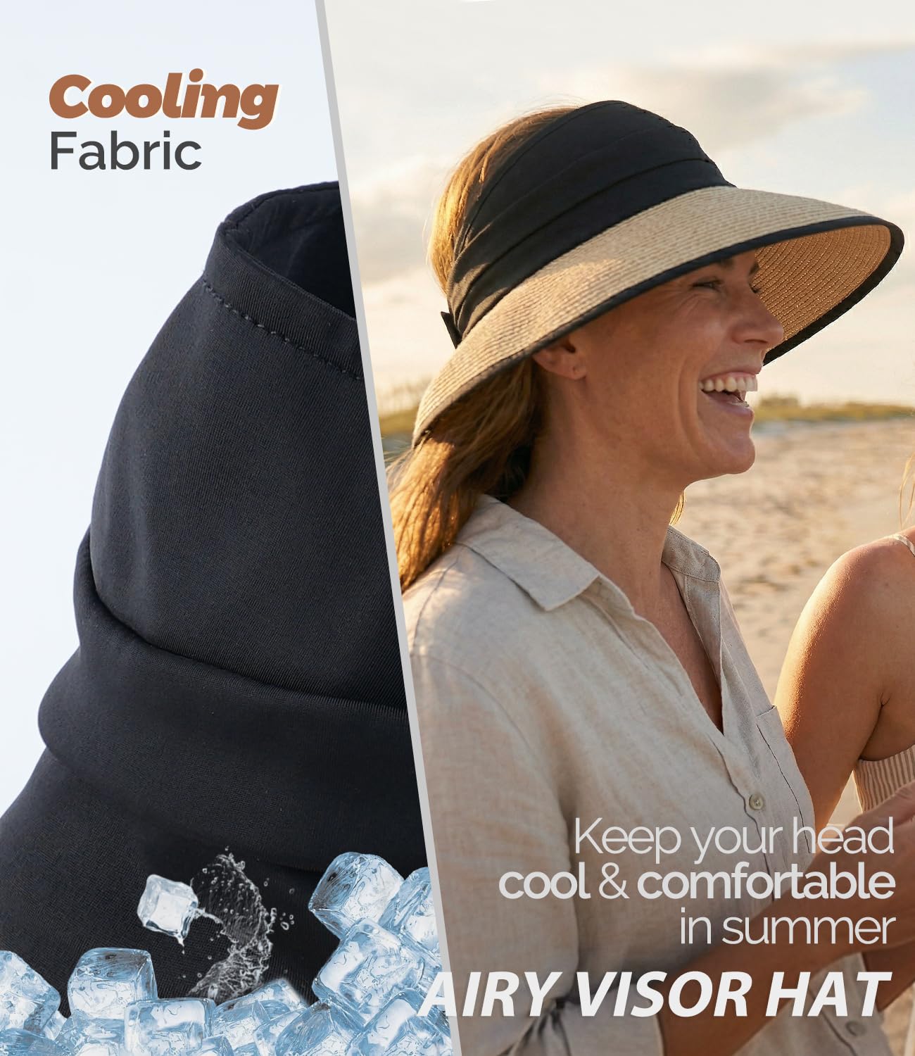 Creekstone Cappello da donna con visiera parasole, visiera in paglia da spiaggia, UPF 50+, ripiegabile, cappello da sole a coda di cavallo per viaggi estivi