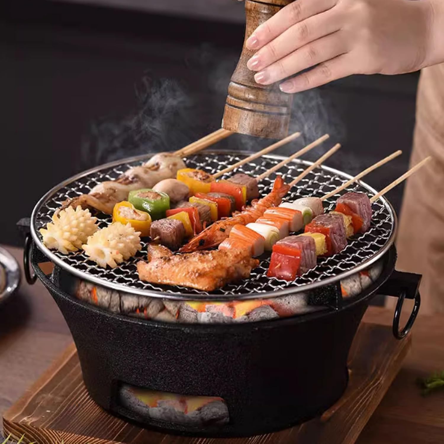 Barbecue a carbonella in ghisa, portatile, da campeggio, per cucinare all'aperto, picnic, tailgating e campeggio, perfetto per cucinare a carbone