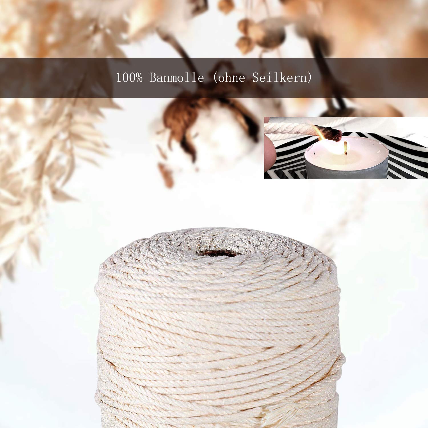 Gomitolo Di Spago Per Macramè Da 1 Mm X 200 M, Cordoncino Di Cotone Naturale Beige Per Fai Da Te, Ideale Per Creare Arazzi, Acchiappasogni E Decorazioni Boho