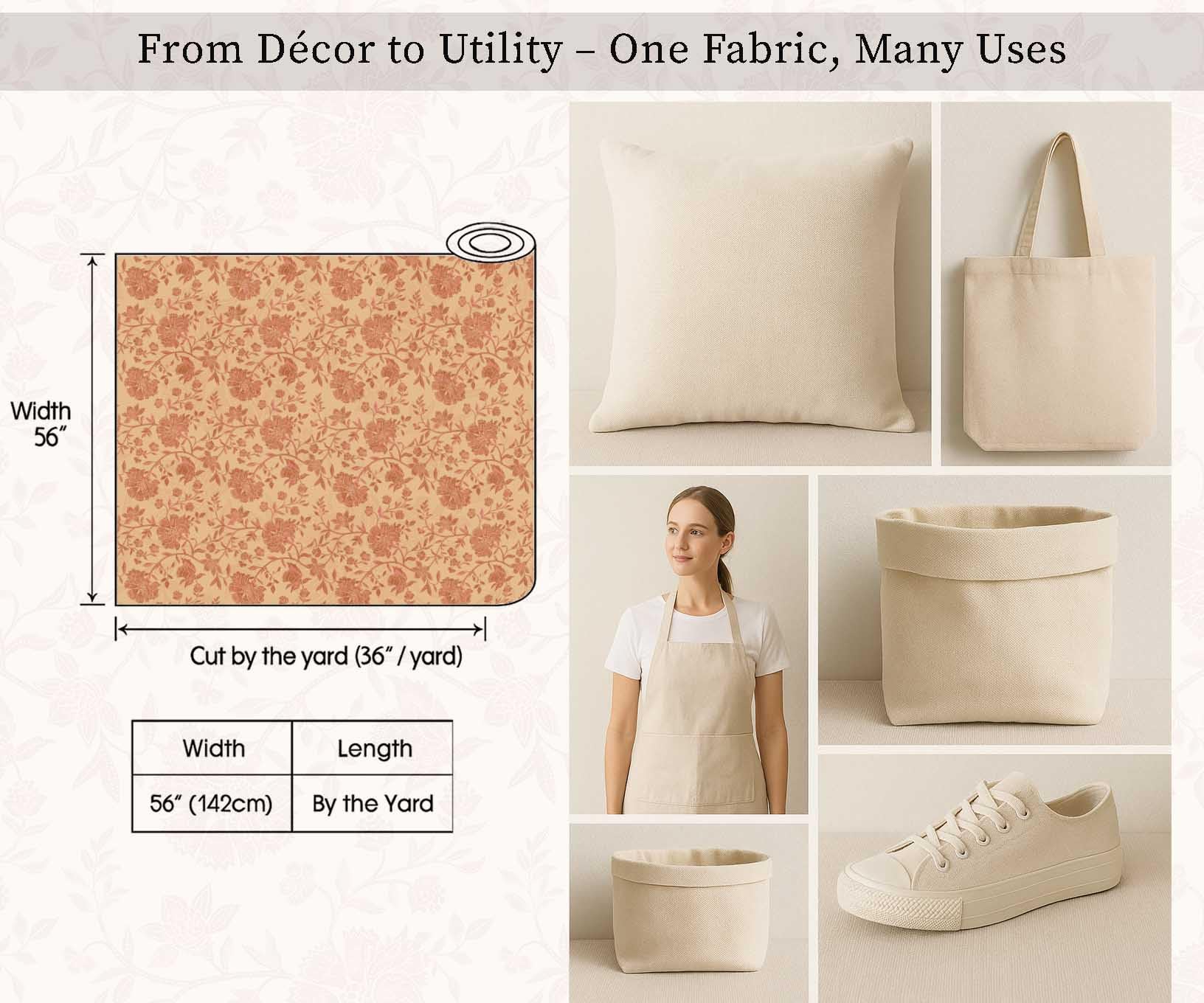 Soimoi Tela de lona 100% algodón - Estampado floral, naranja | 142 cm de ancho | Se vende por 5 metros | Tela de tapicería de grosor medio para decoración del hogar, bolsos y proyectos de bricolaje