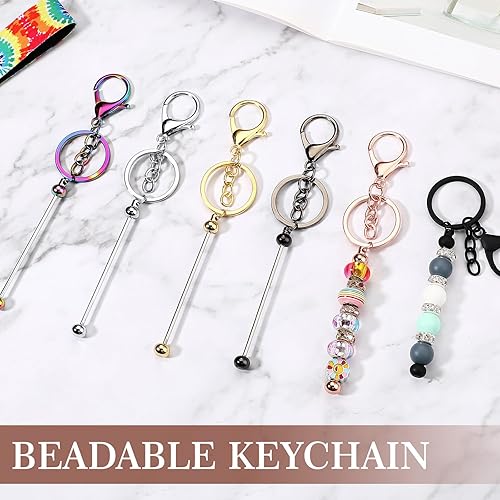Miniatura 8 de 6 piezas de llaveros con cuentas, barras en blanco, llavero de cuentas de metal con cuentas para colgante, manualidades, joyería, regalo