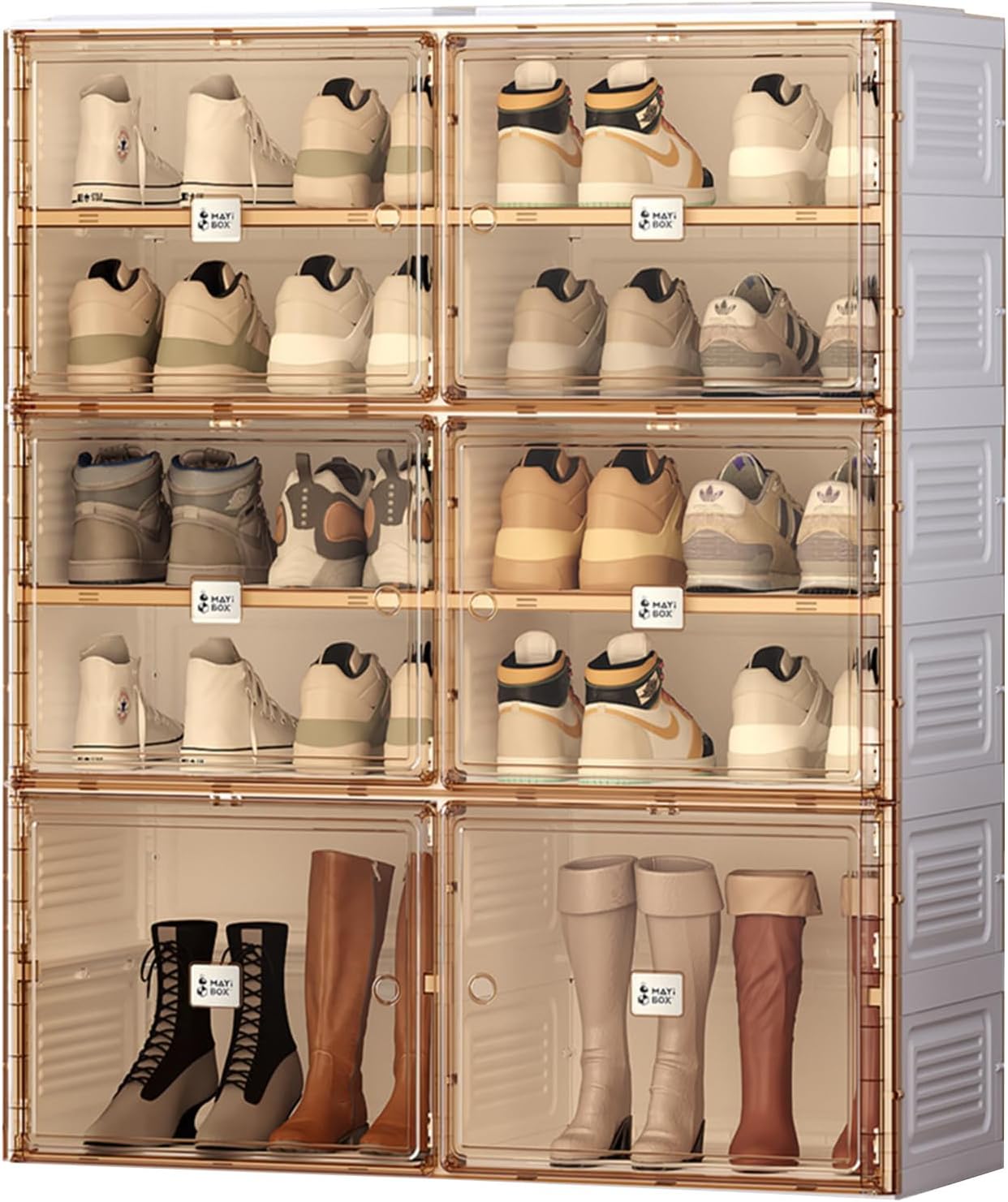 AOKLEY Shoe Organizer for Closet Folding Shoe Rack for Closet with Magnetic Clear Door Large 12 Sneakers Cabinet Bins Sturdy