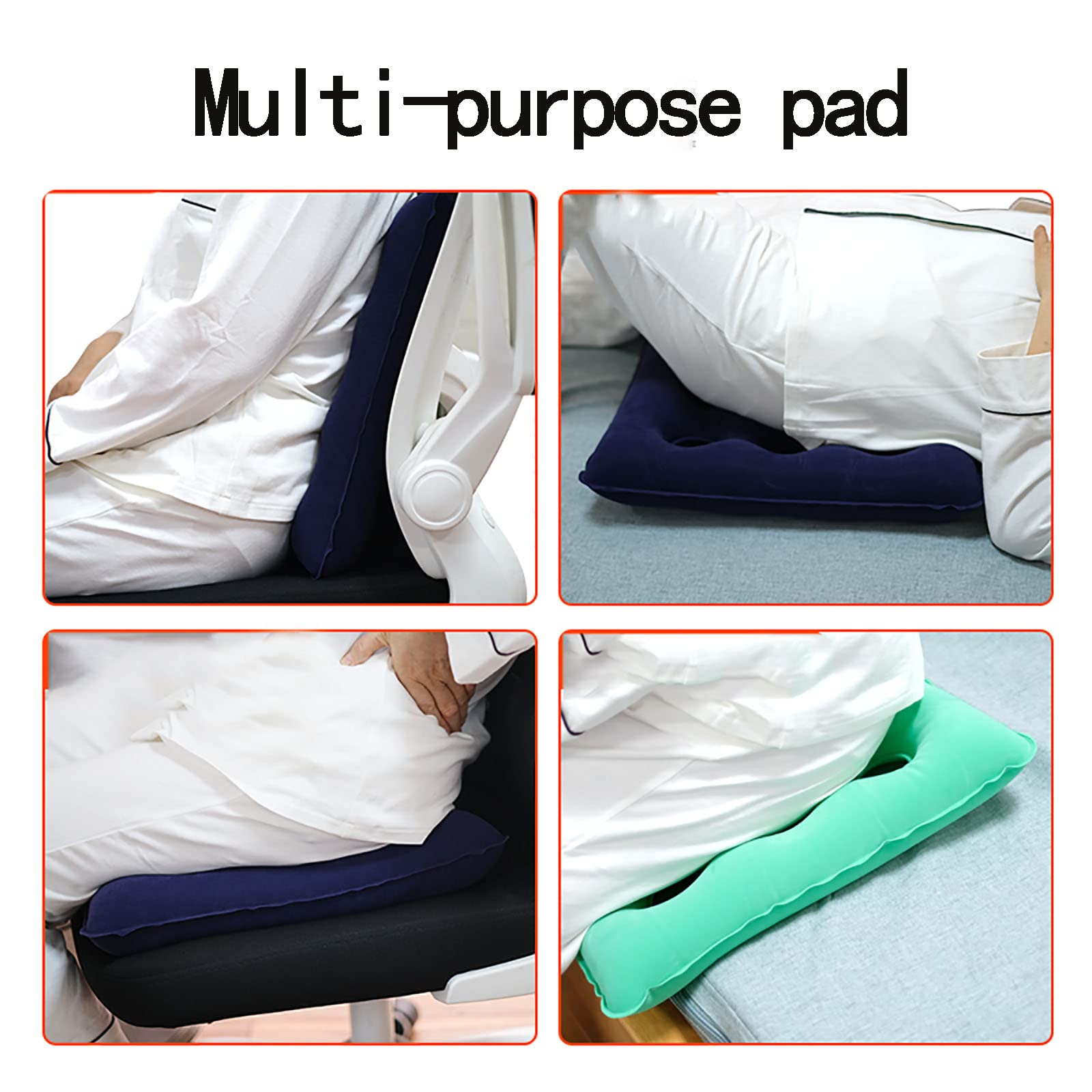 Cojín de asiento portátil inflable, cojín de asiento de silla de ruedas antiescaras Cojín de silla de decúbito antiescaras Colchoneta de aire para asiento de coche de oficina Colchón de aire para
