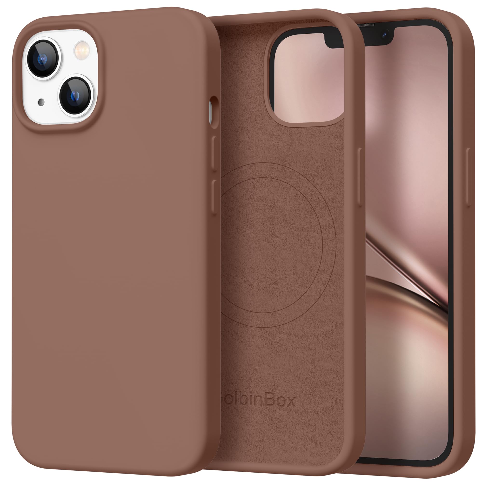 GolbinBox Magnetic for iPhone 15 Case, Silicone Cover, Brown
