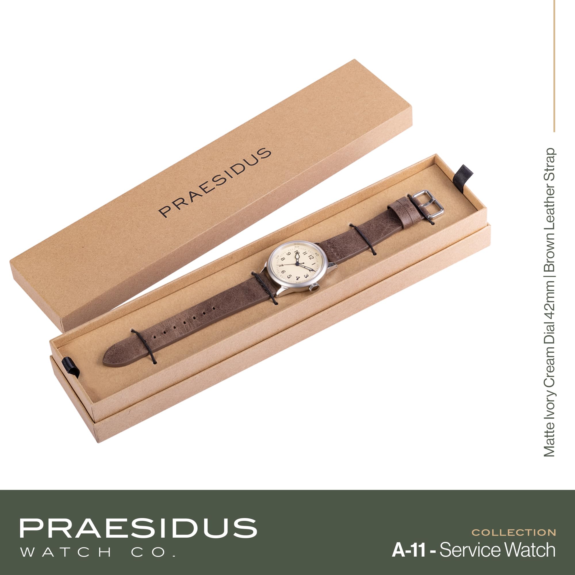 PRAESIDUS | 𝗔-𝟭𝟭 𝗦𝗲𝗿𝘃𝗶𝗰𝗲 𝗪𝗮𝘁𝗰𝗵 - Men's Wrist Watches - A11, Military - 38/42mm, Assembled in The USA | Automatic, WW2, Gifts for Men