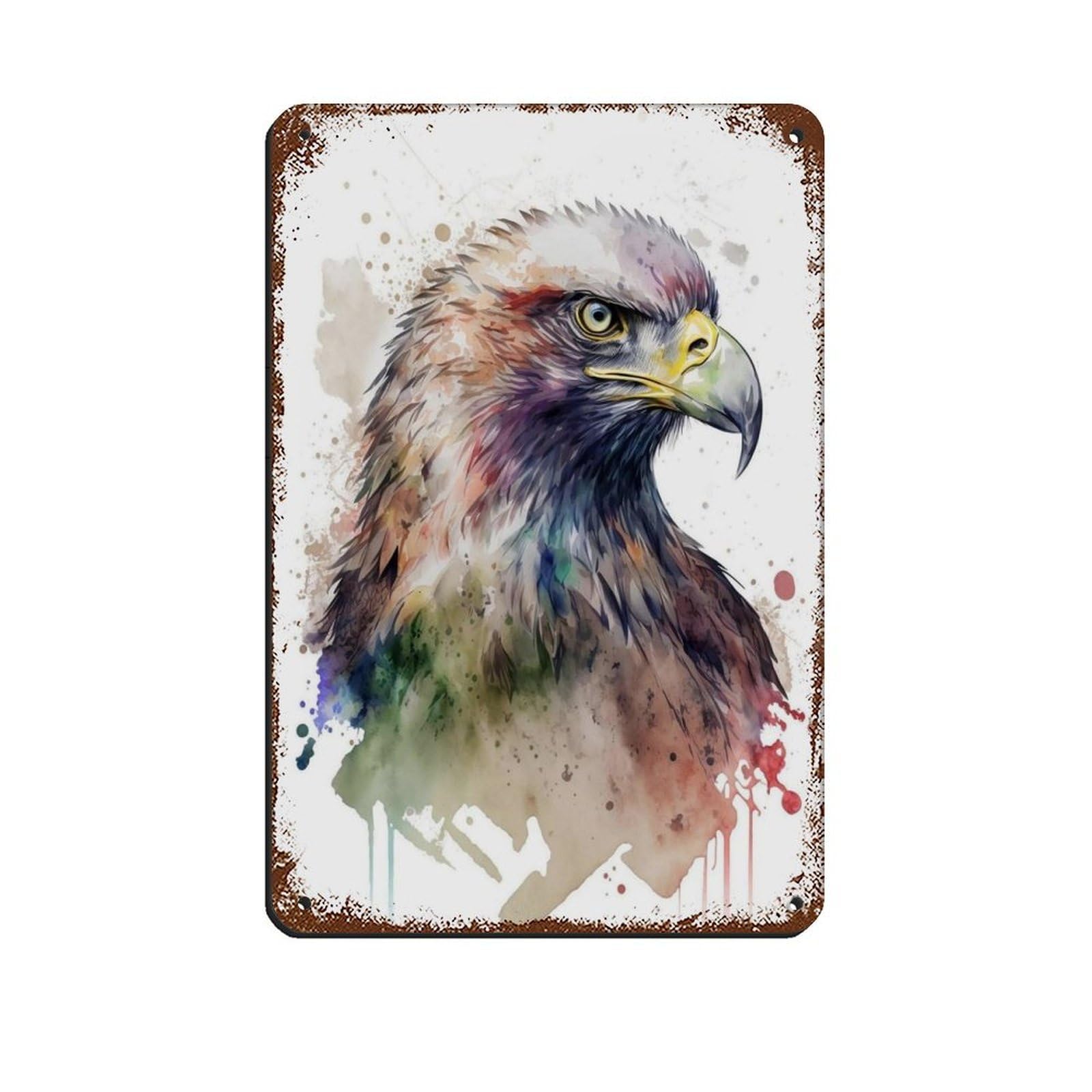Watercolor Eagle, Art Poster Tin Sign Vintage Metal Pub Club Cafe Bar Home Wall Art Decoration Poster Retro 8x12inch(20x30cm)