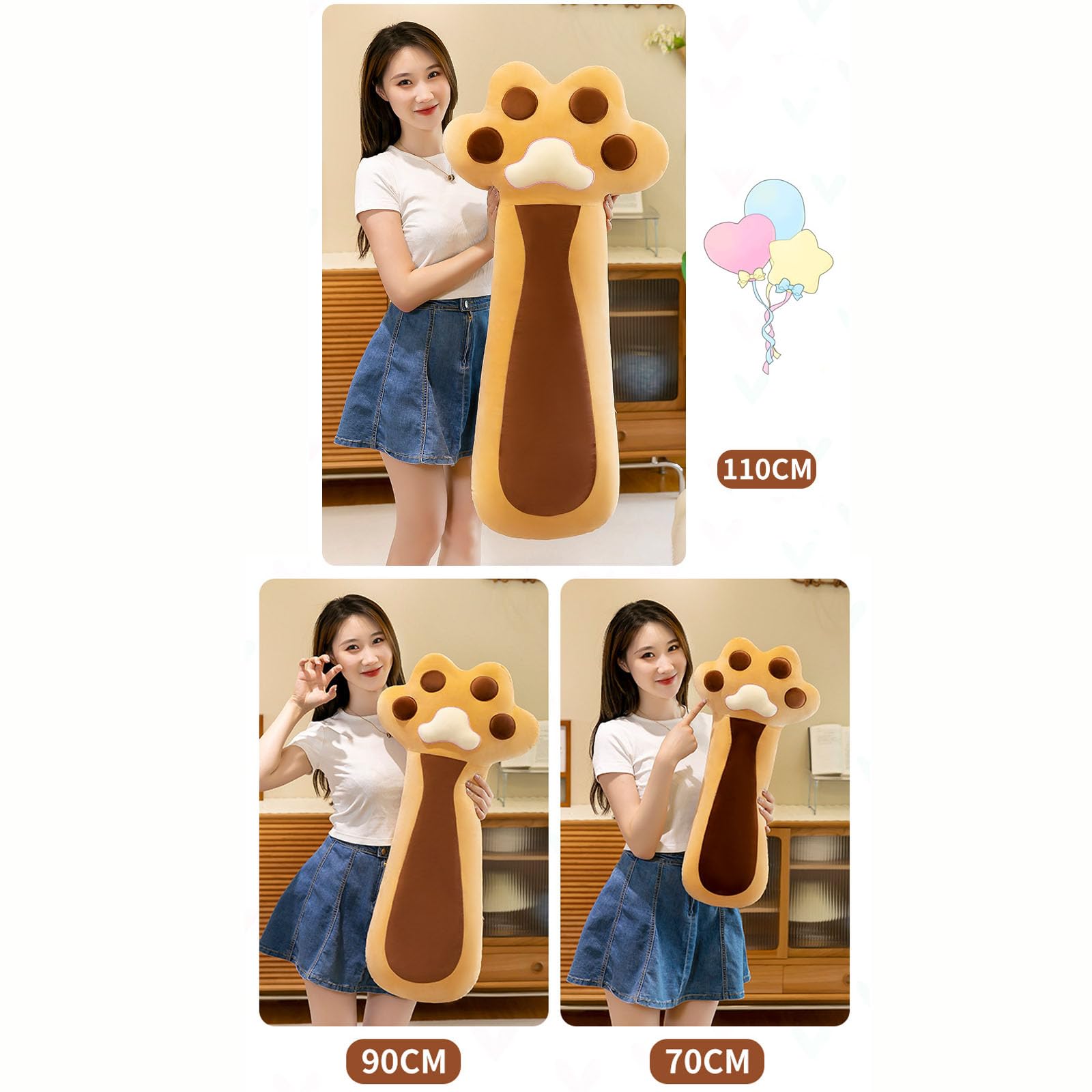 Katzenpfoten Plüschkissen Long Cat Kissen Katze Pfote Gefülltes Tier Langer Körper Werfen Katzenpfoten Stofftier Süße Katze Plüschspielzeugkissen für Teenager Kinder Kinder Feier (110cm,Rosa)