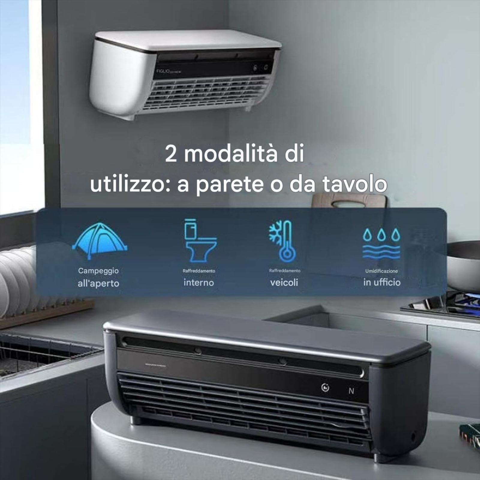 Condizionatore Portatile Con Ricarica Wireless, Unità Climatizzazione Montata A Parete Con Telecomando, Batteria 6000 MAh, Raffreddamento Rapido In 30 Secondi Per Campeggio, Ufficio, Camera Da Lettos