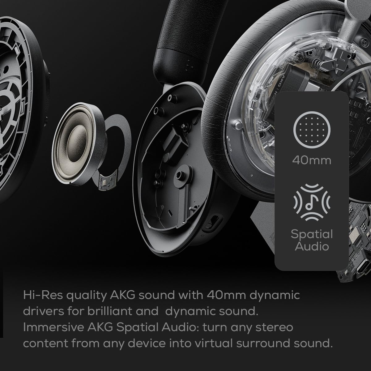 AKG N9 Hybrid Over-Ear Casque – Son cristallin sans Fil, True Adaptive Noise Cancelling, Qualité d’Appel certifiée Zoom, 100h d’autonomie, Bluetooth, USB-C, Noir