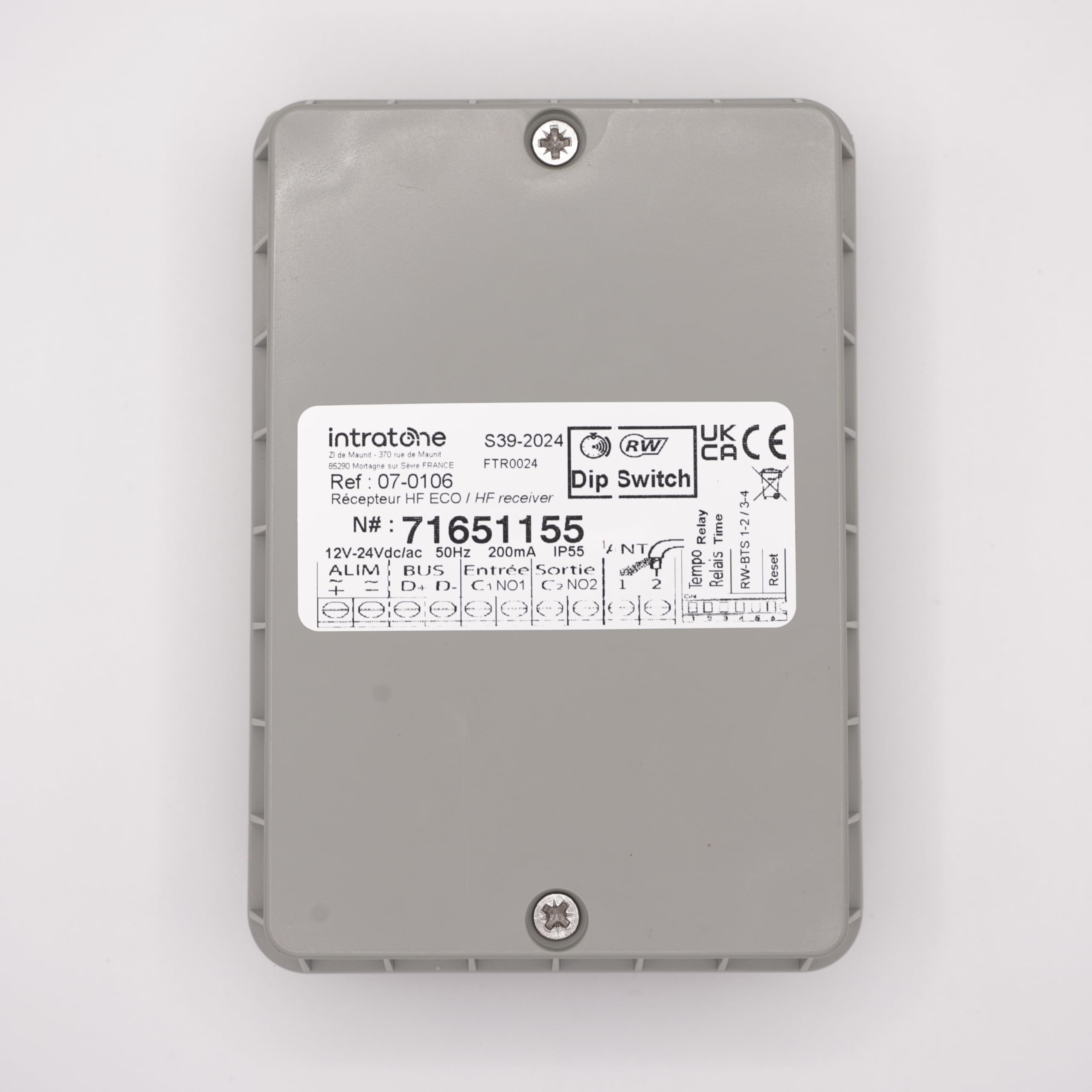 INTRATONE - Récepteur HF ECO 07-0106 | Module radio 868 MHz à code tournant sécurisé | Jusqu’à 1 022 télécommandes | Usage professionnel + 1 Porte-clés DOMOBIP