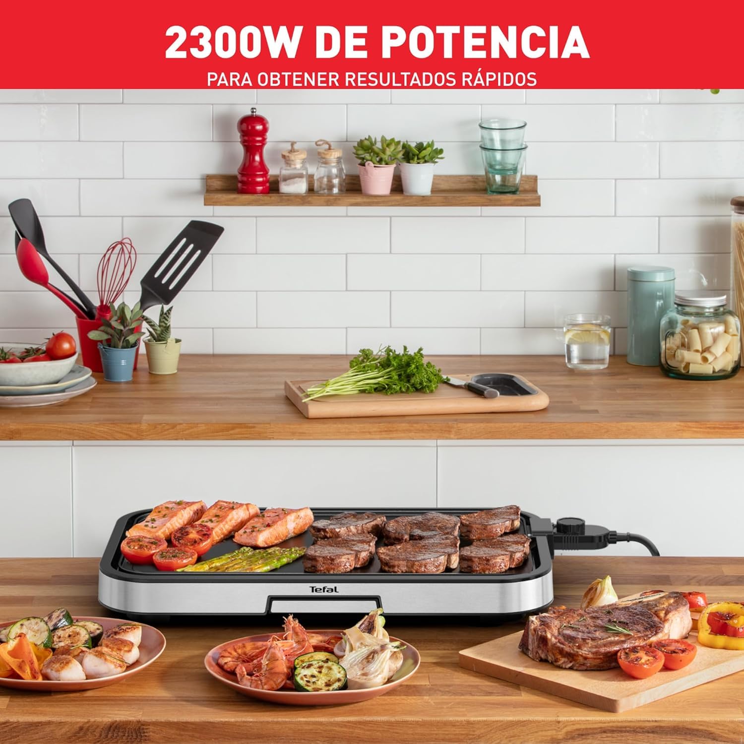 Tefal Giant Plancha XL, Parrilla Eléctrica, 2300W, 5 Ajustes de Temperatura, Superficie XL para 12 Personas, Revestimiento Antiadherente y Calentamiento Uniforme, CB631D10