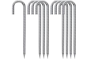 12-Inch Ground Stakes, Rust Proof Rebar J-Hook Stakes for Gardens, Landscaping, Camping, and Trampoline Anchors