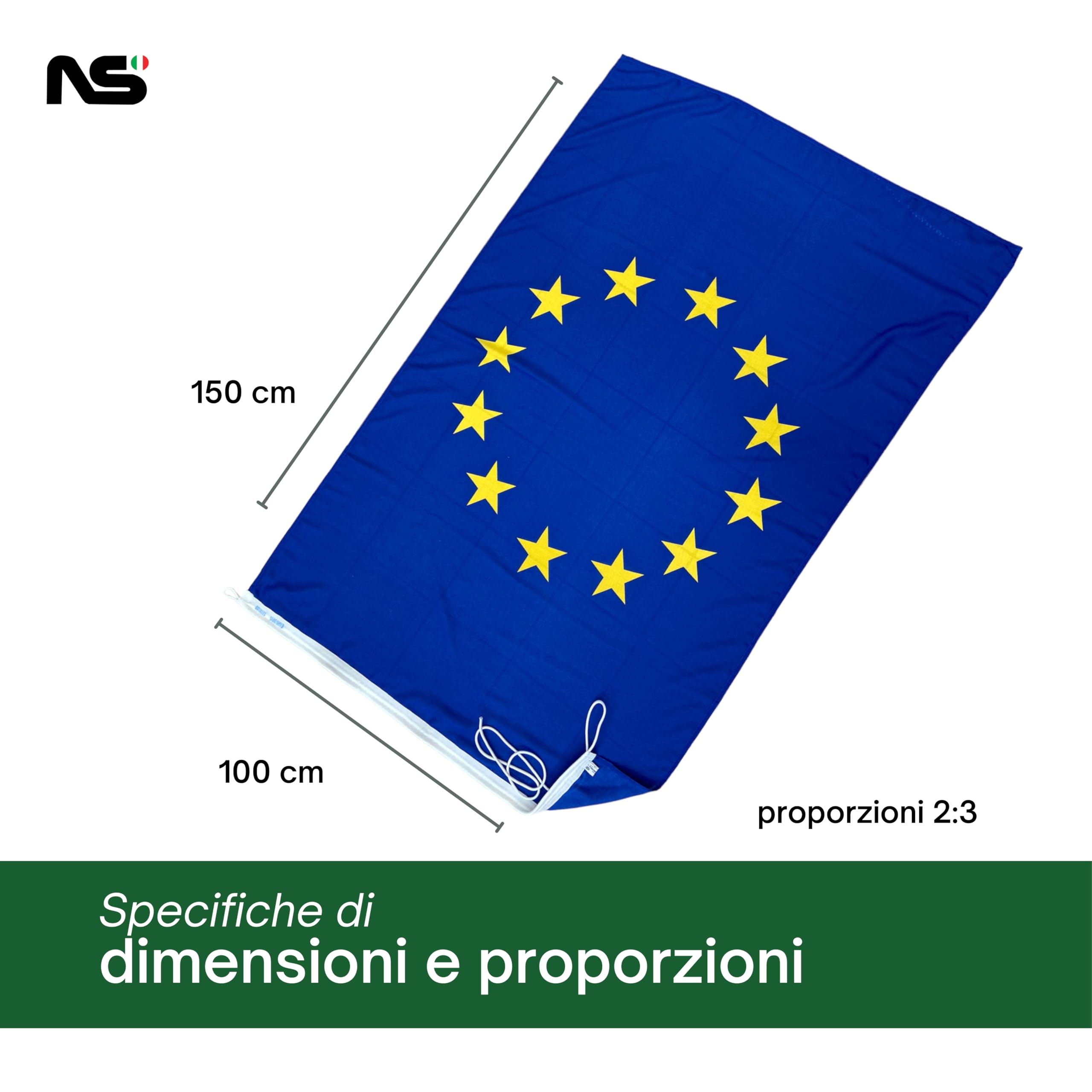 NS BANDIERE | Set 2 Bandiere Italia-Europa cm 100x150 in Tessuto Nautico 130gr con Corda