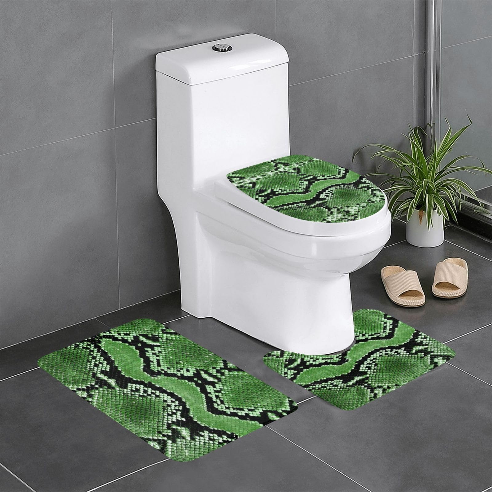 Tapis de bain peau de serpent verte pour éviter les glissades en salle de bain