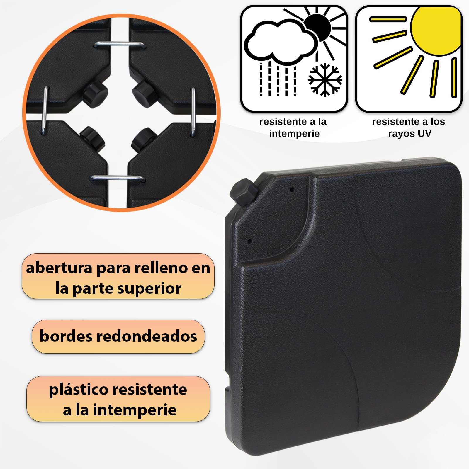 Montafox Peso de la sombrilla Base para sombrilla 4 Partes por Parasol Base Cruzada Negro 60 litro / 100 kg - para llenar de Agua o Arena