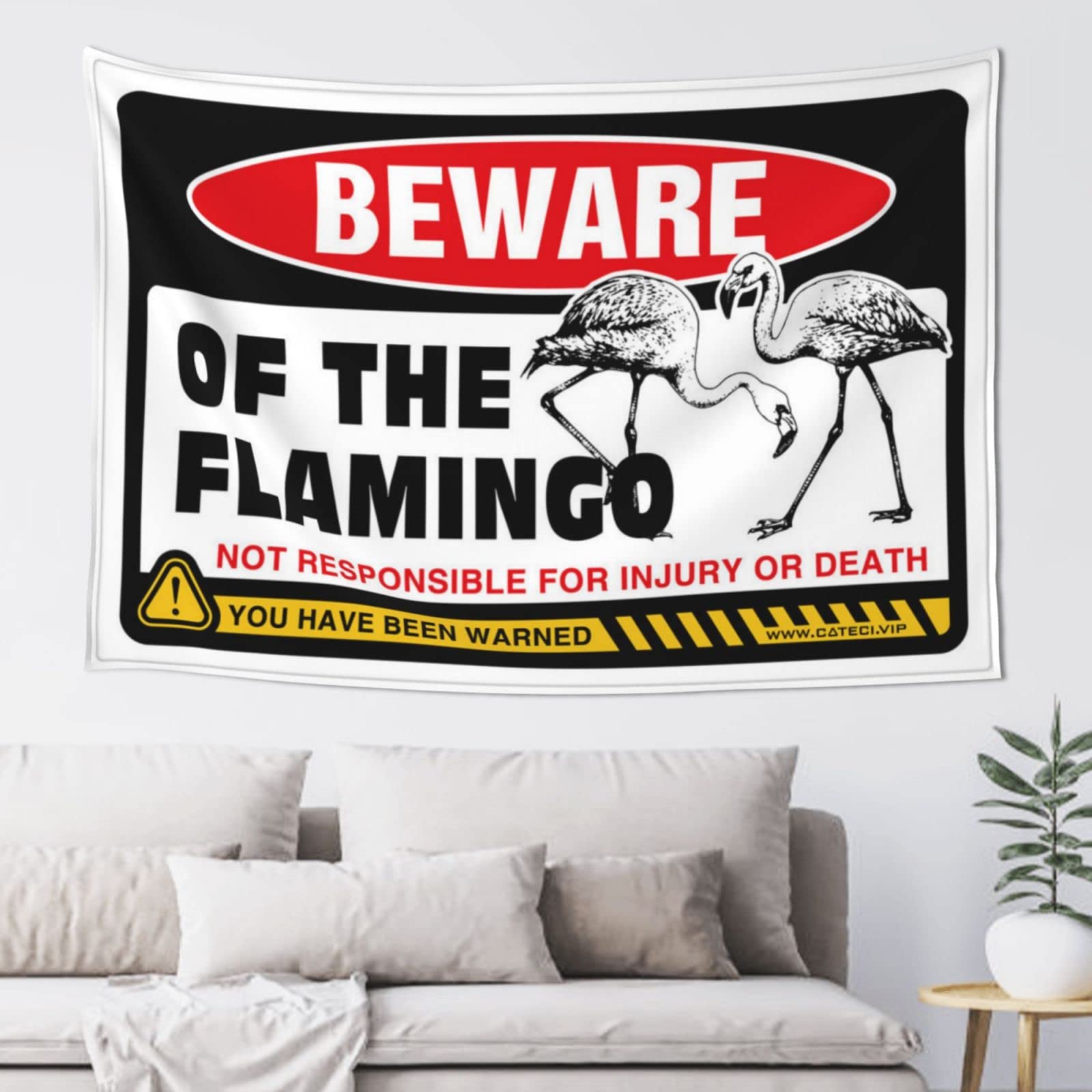 PRAVOXI Bedroom Door Decorations Beware Of Flamingo Tapestry Aesthetic Tapestry Cave Man Bar(100X150CM)