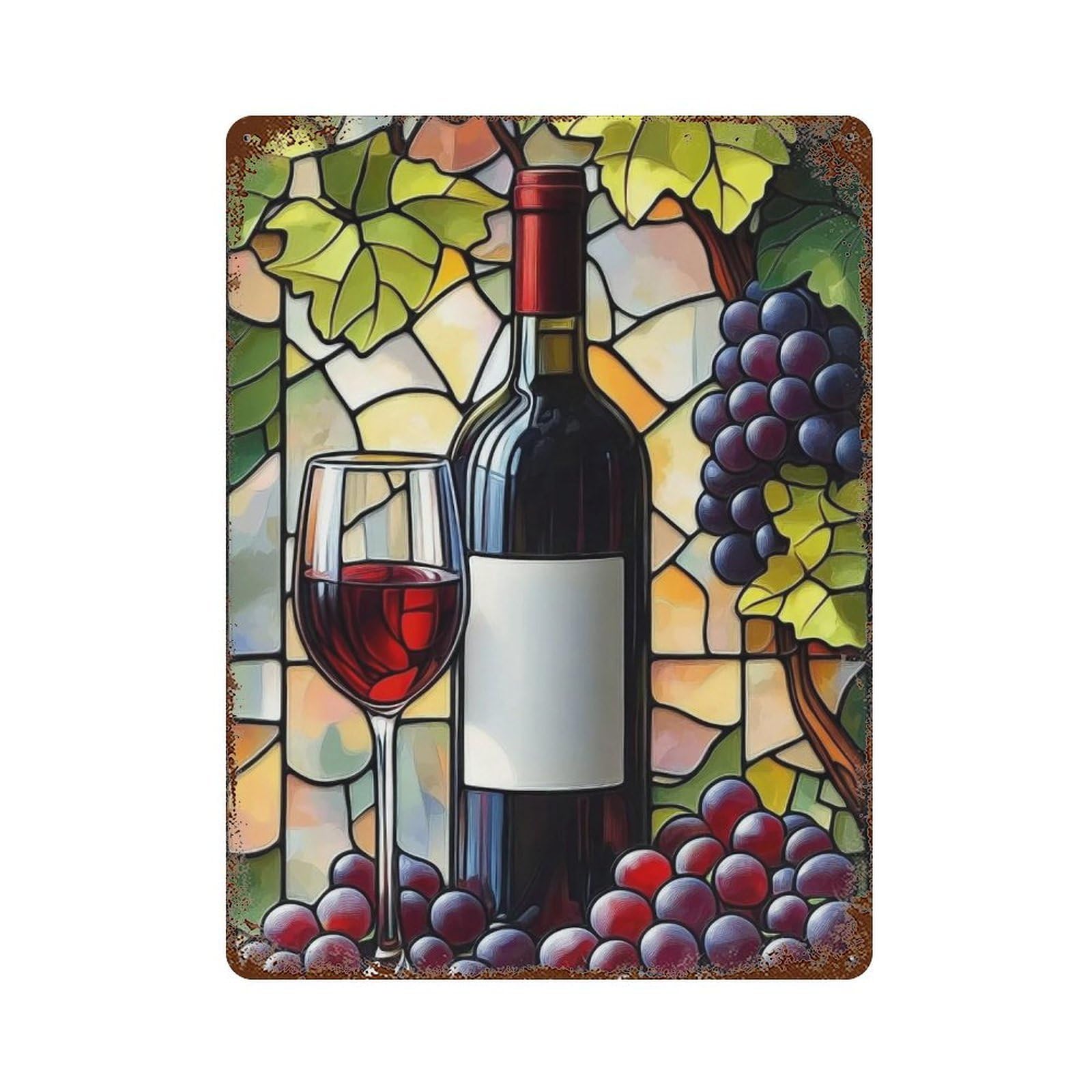 WIHYRTUI Geometric Tinted Glass Burgundy Grape Motif 02 Wall Retro Iron Metal Tin Sign Vintage Art Poster Modern Home Cofffee Club Art Bar Shop Decor Style 40x30cm