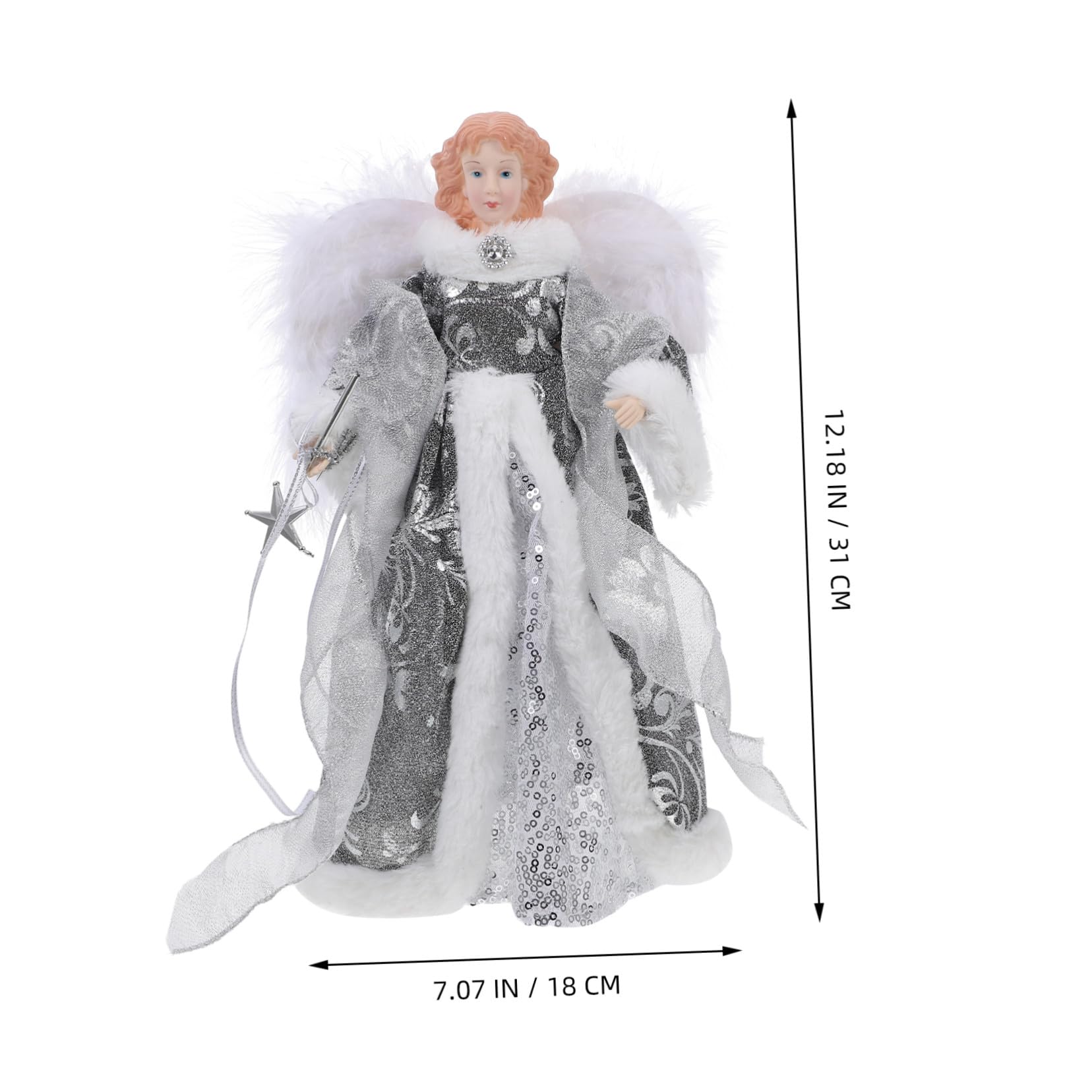 Ángel Decorativo Pequeño para Árbol de Navidad Figura con Alas de Peluche Adorno Navideño para Interiores Topper para Árbol Detalle Festivo para Fiestas de Navidad