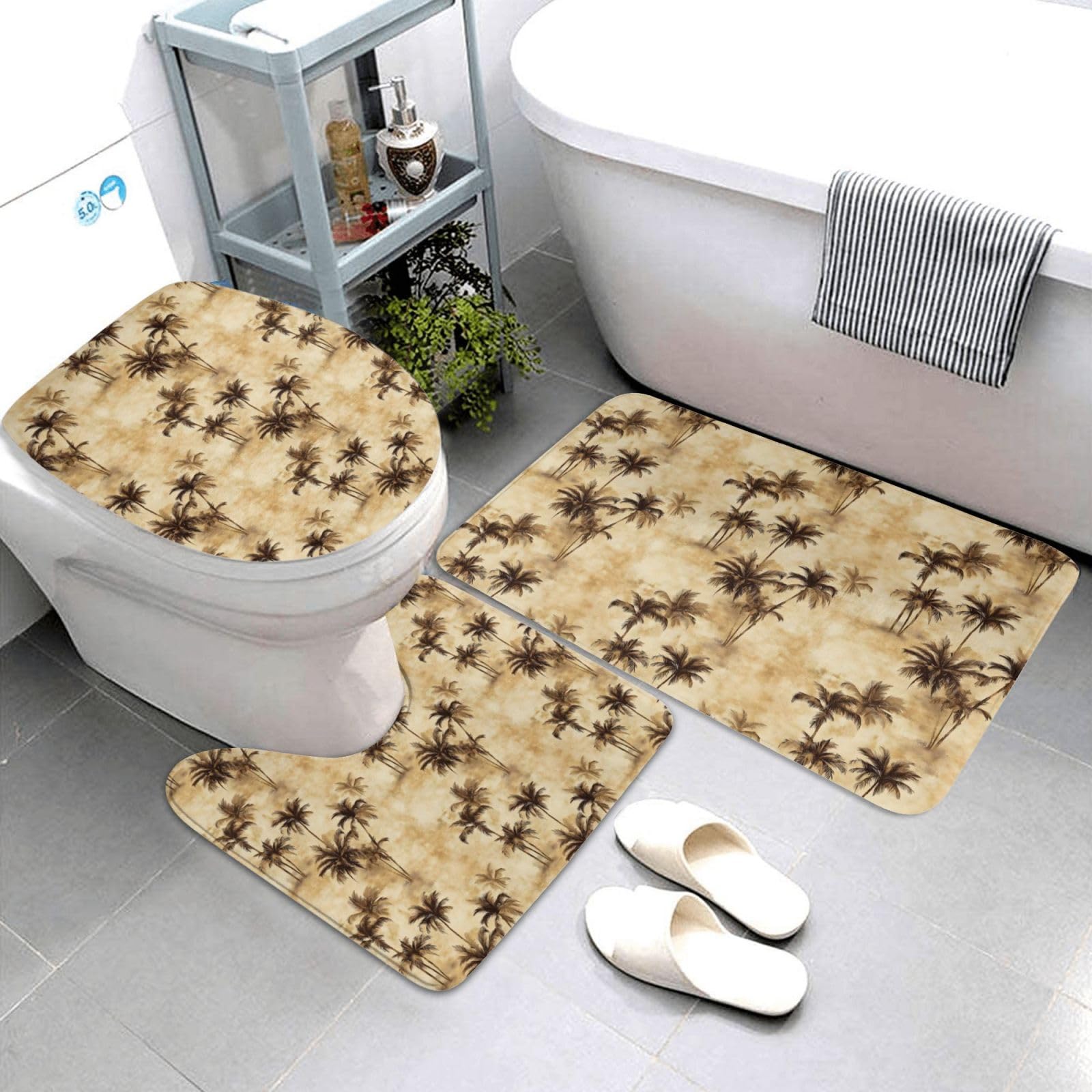 Tapis de salle de bain absorbant antidérapant lavable motif rétro lot de 3 pièces