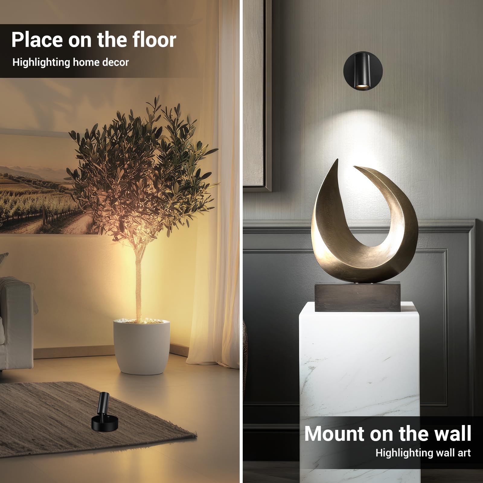 TaoFiaCo LED Spots Akku Wandleuchte Innen Schwarz 2 Stück - USB Wandlampe Aufladbar mit Fernbedienung 3 Farben - Spotlight LED Wandspots Bilderbeleuchtung Kabellos für Pflanzenstrahler Schlafzimmer
