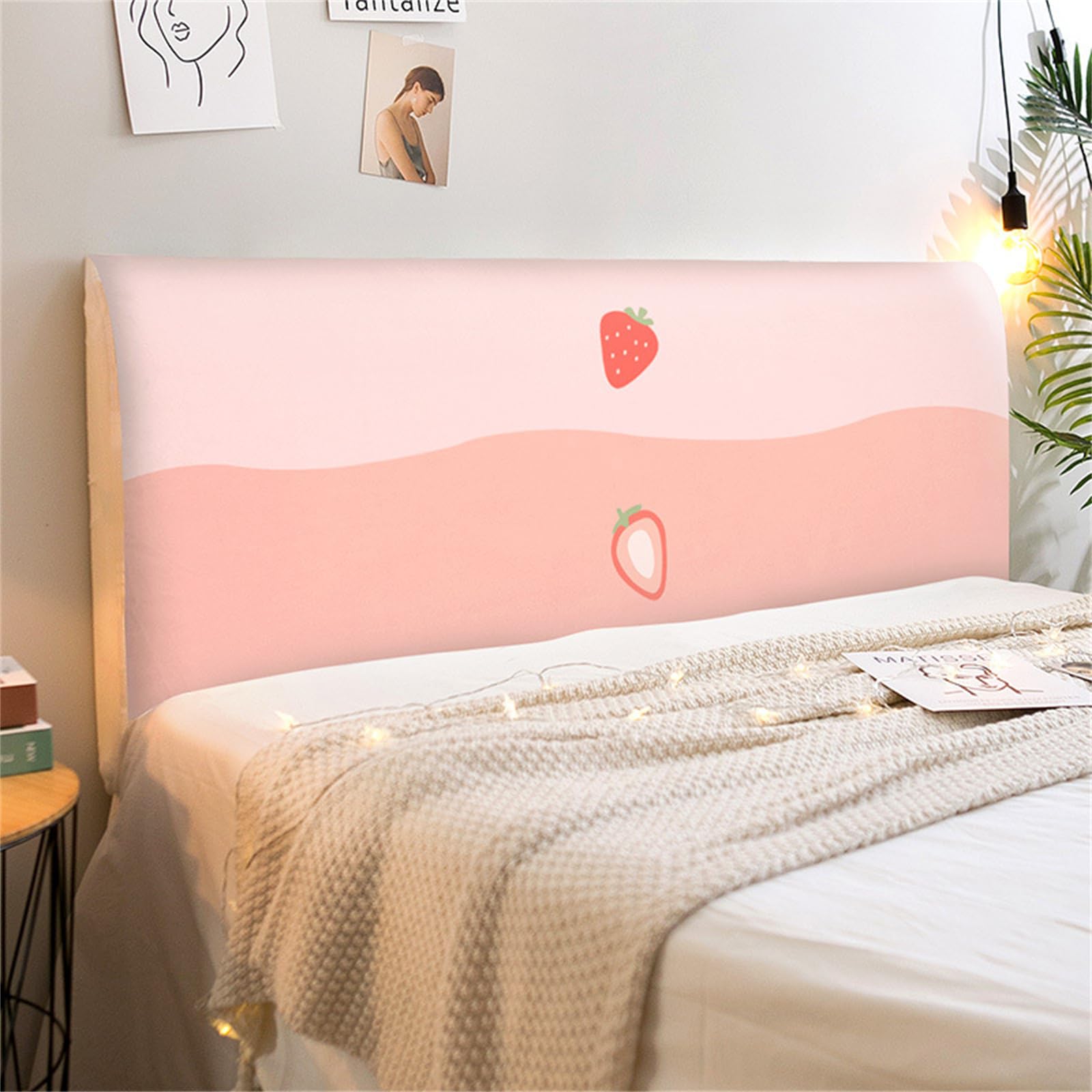Hearda Linda Caricatura Funda para Cabecero de Cama, Elástica Cabecera, Diseño Todo Incluido Prueba de Polvo Cabecero, Protector de Cabecero Cama para Decoración Dormitorio (Fresa,120cm)