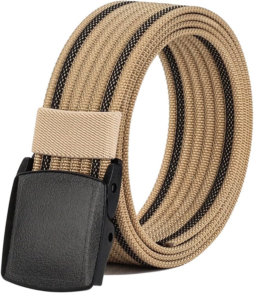 Men Nylon Canvas Belt Tactical with Plastic Buckle, Adjustable Trim to Fit 28-49" Waist