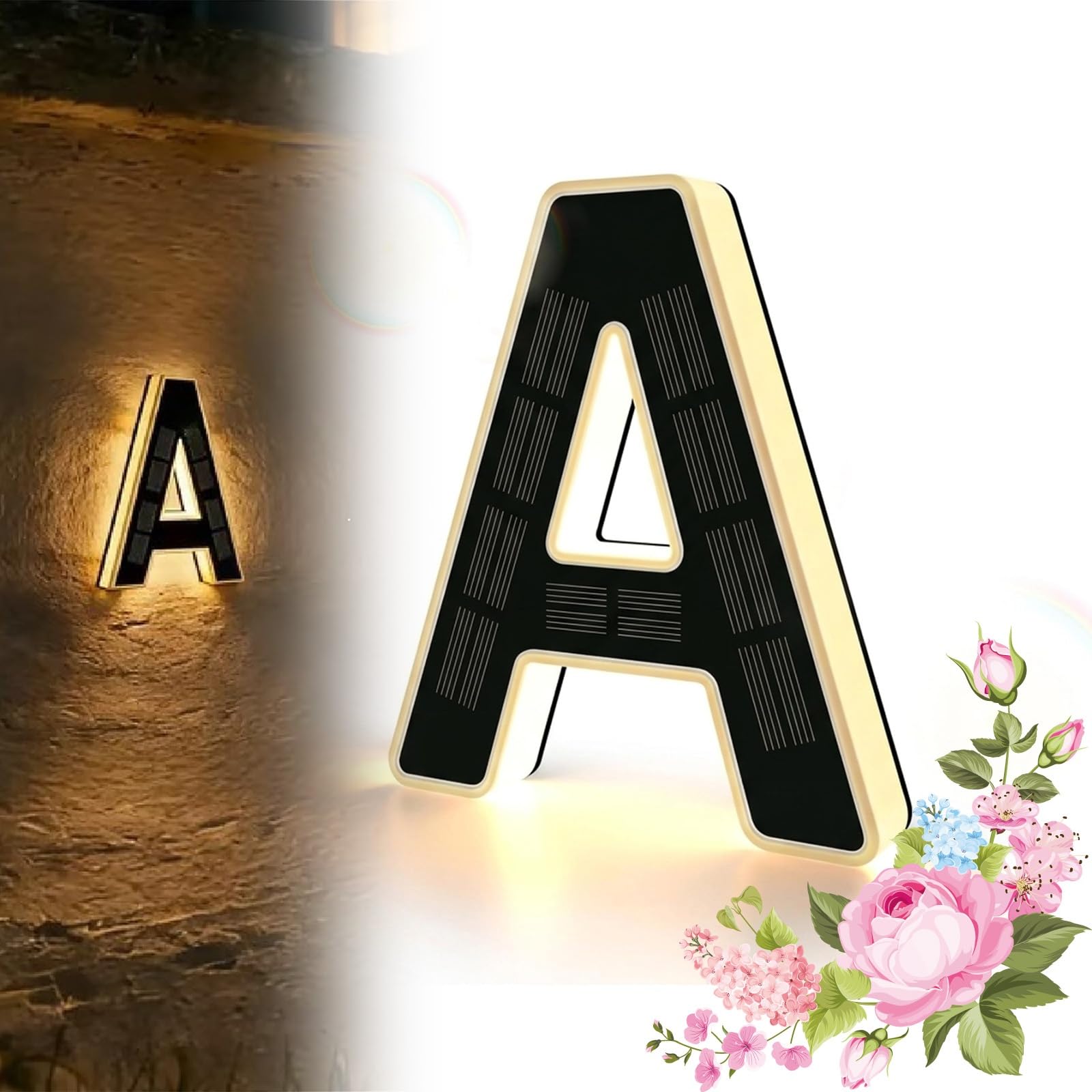 Solar Lighted House Numbers for Outside, 9 Inch Solar Lighted House Numbers for Outside, Large Personalized Illuminated Exterior Modern House Numbers Light (6.7inch,A)