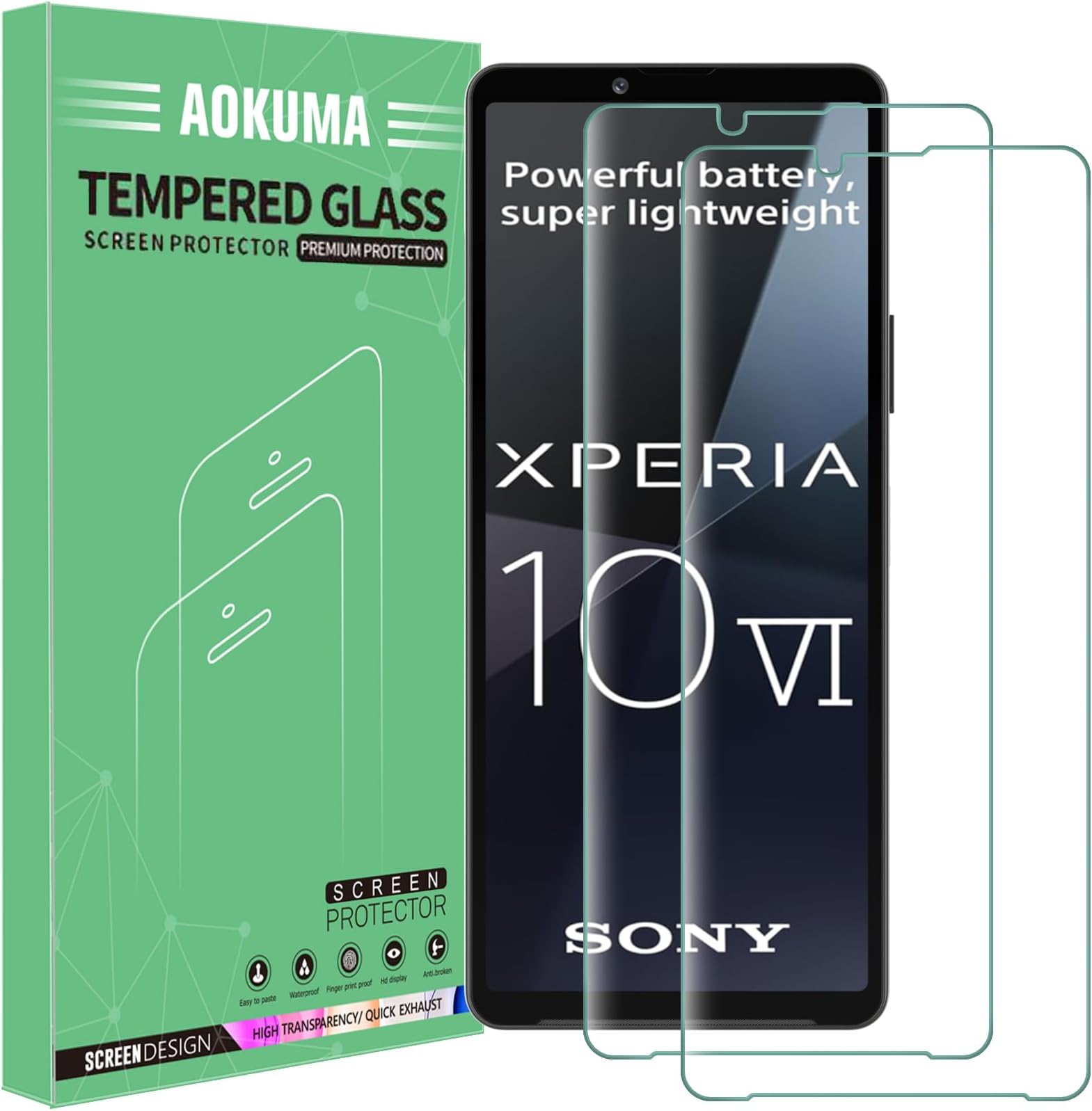 AOKUMA Tempered Glass for Sony Xperia 10 VI Screen Protector, [2 Pack] Premium Quality Guard Film, Case Friendly, Shatterproof, Shockproof, Scratchproof, Oilproof