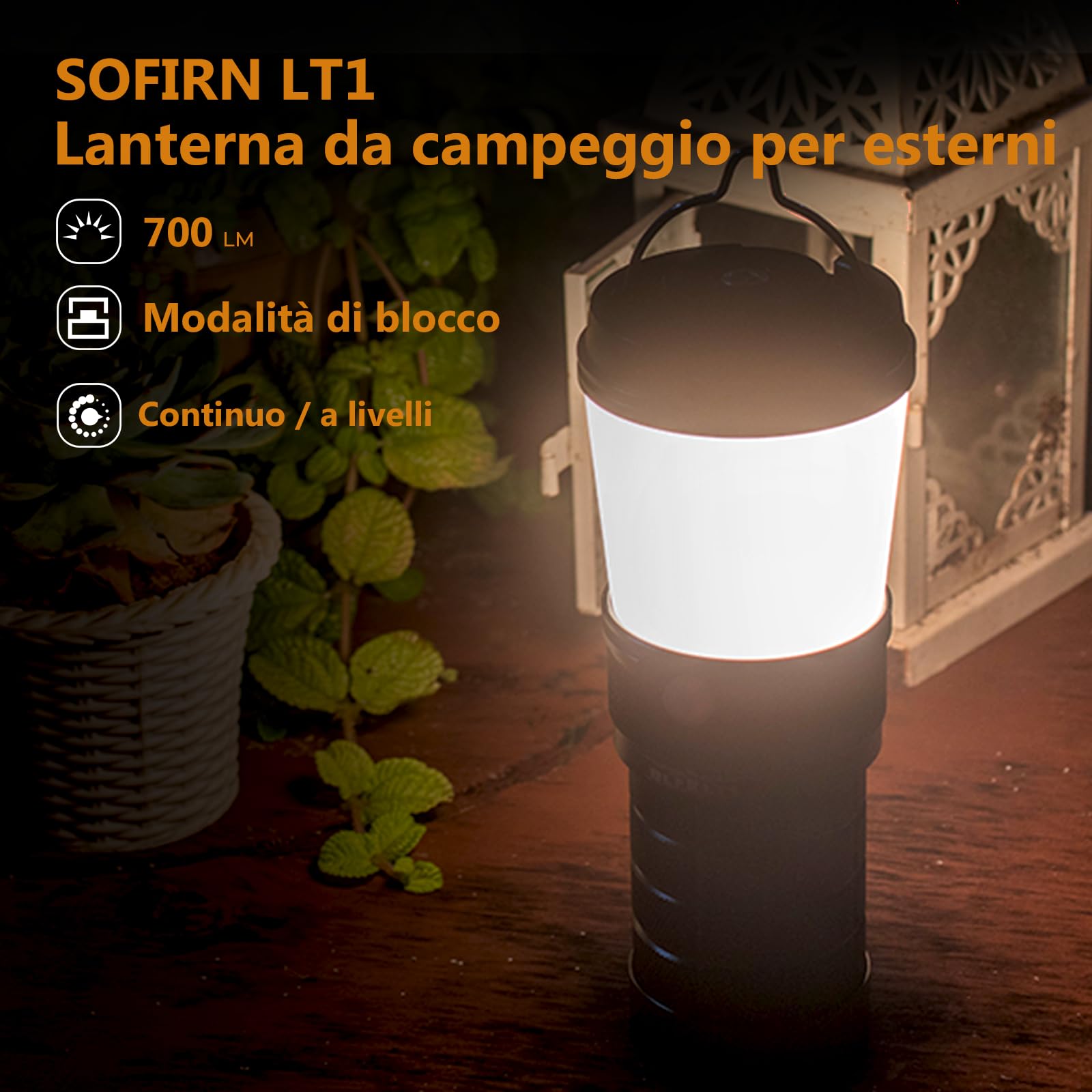 Sofirn LT1 Lampara Recargable Campeggio, 700 LM, 2700K–5000K, 90 CRI, lampada led da Campeggio con Andúril UI, 12000 mAh, IPX7, USB-C, Lanterna da Campeggio Ideale per Blackout, Viaggi ed Emergenze