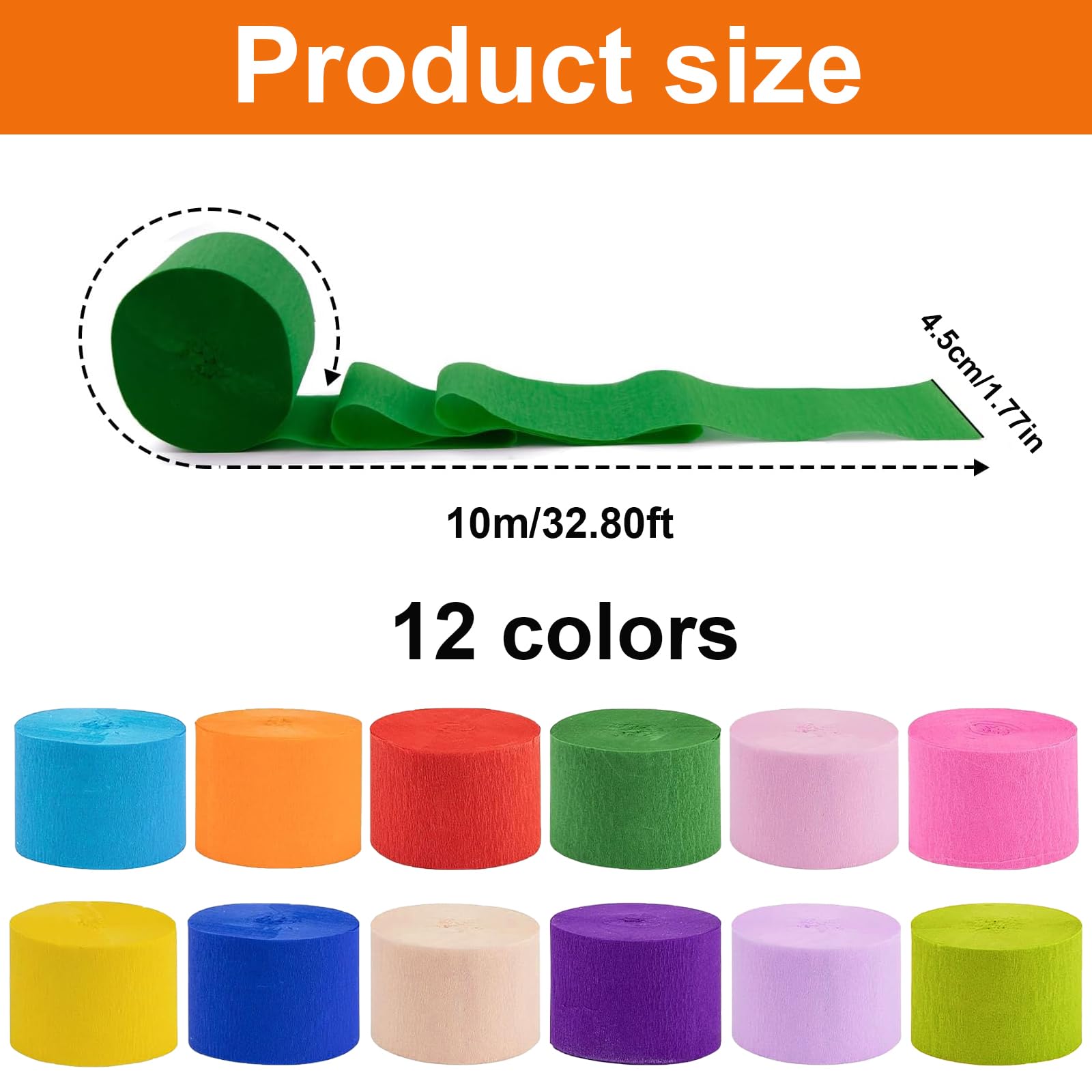 Annickee Papier Crépon 12 Couleurs Arc-en-Ciel – Lot De 12 Rouleaux 4.5cm X 25m, Idéal Décoration Mariage, Anniversaire, Fête, Noël, DIY Fleurs & Guirlandes