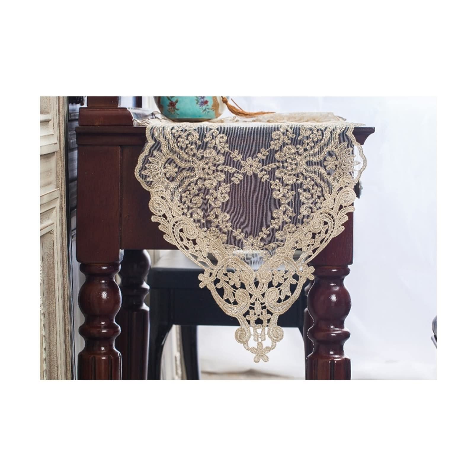 Tischband Herbst, Tischdekoration Party aus Polyester Dreieckige Bougainvillea Stickerei Aus Spitzennetz Gold Gelb 30x210CM für Partys