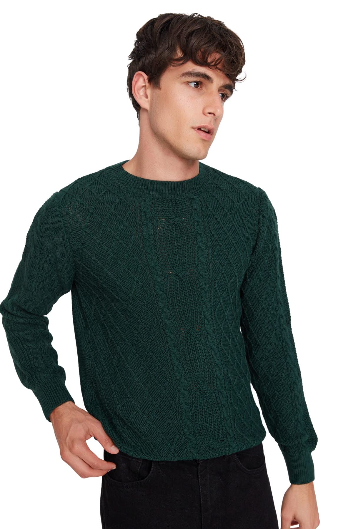 Trendyol Man Plus Size Slim Bodycon Crew Neck Knitwear Sweater Green